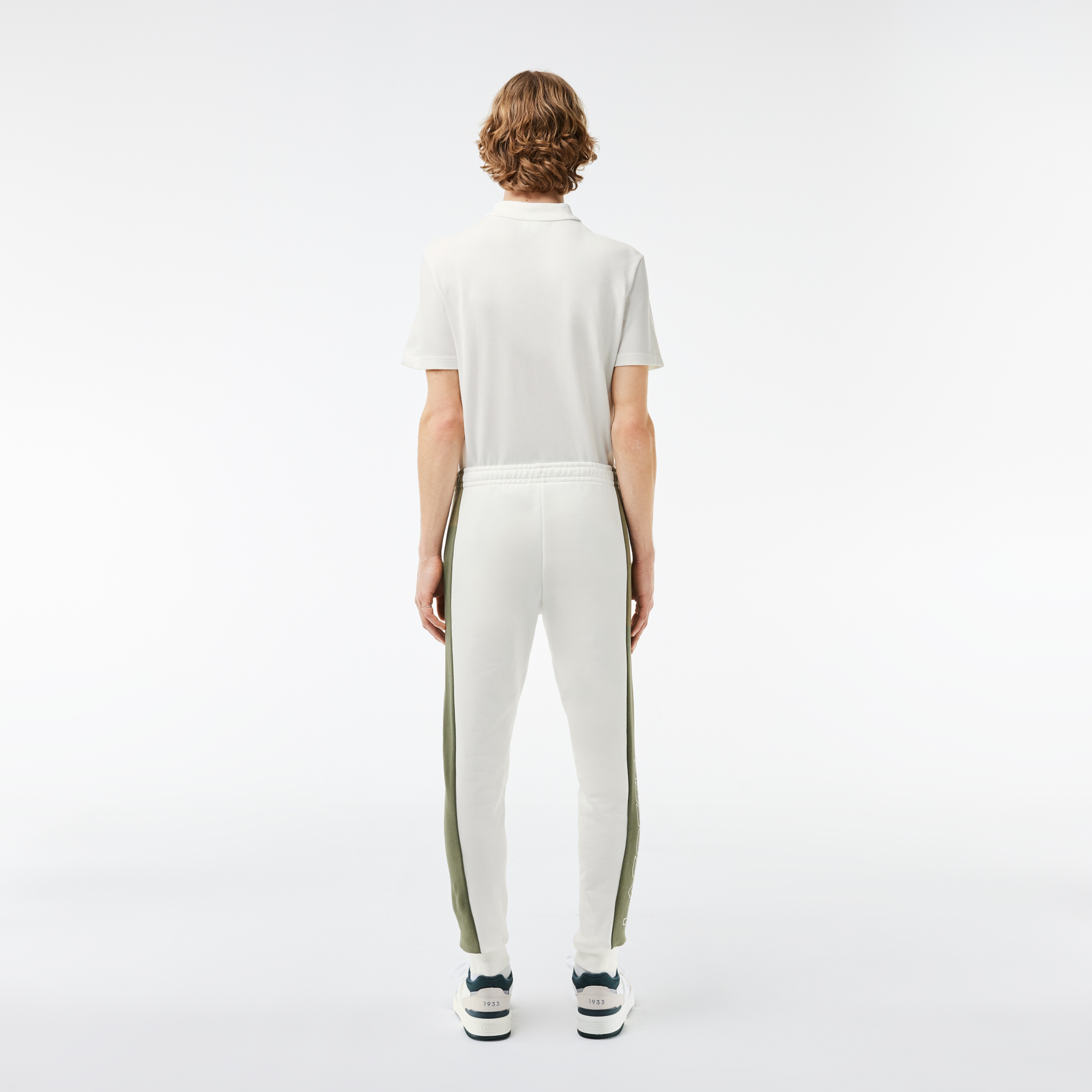 Erkek Tapered Fit Renk Bloklu Krem Eşofman Altı