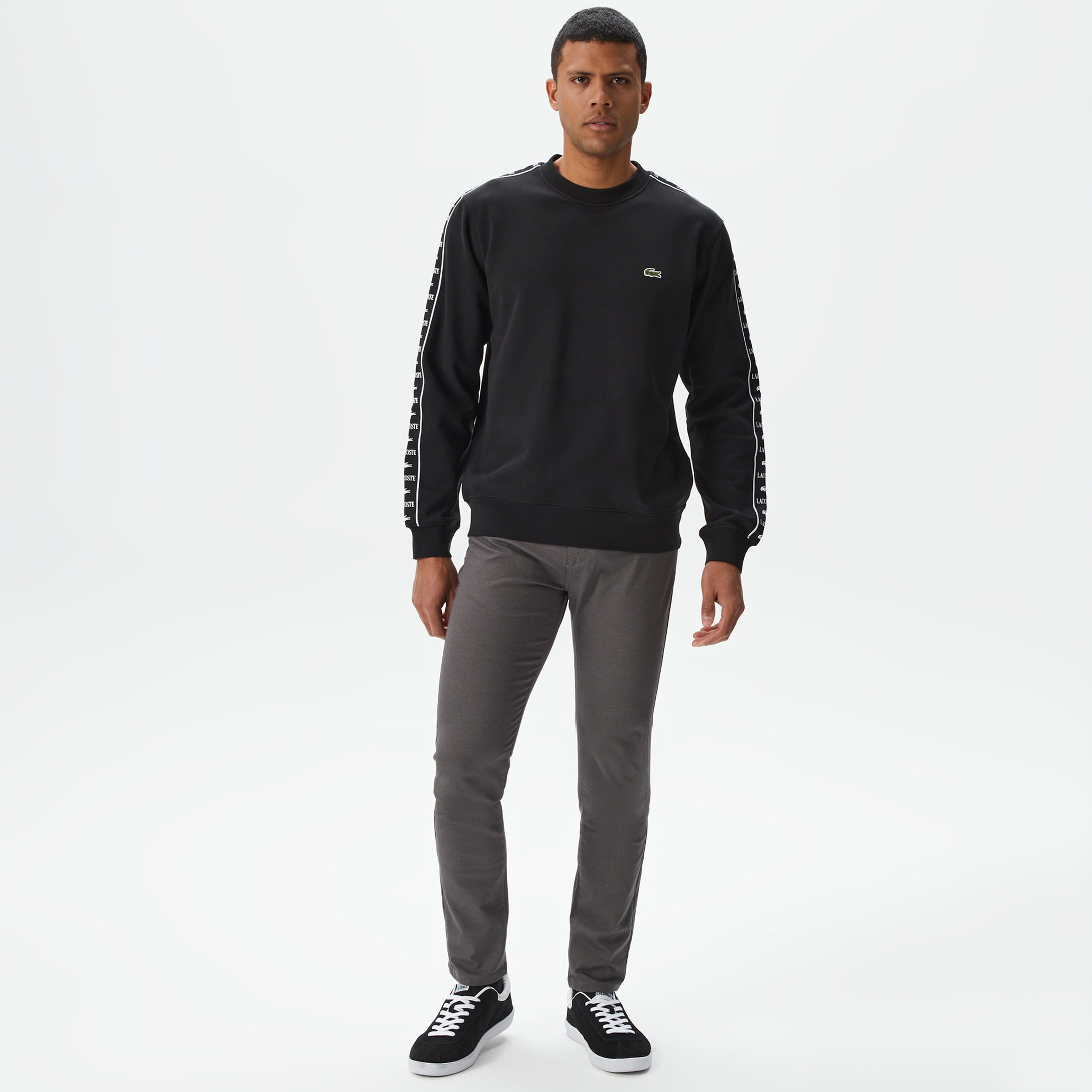 Erkek Classic Fit Bisiklet Yaka Baskılı Siyah Sweatshirt