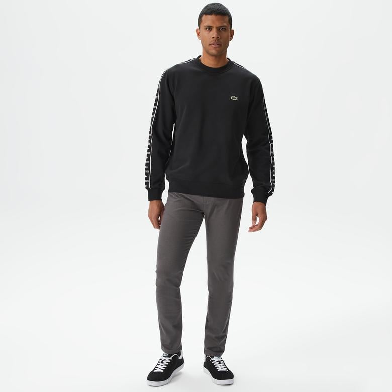 Erkek Classic Fit Bisiklet Yaka Baskılı Siyah Sweatshirt