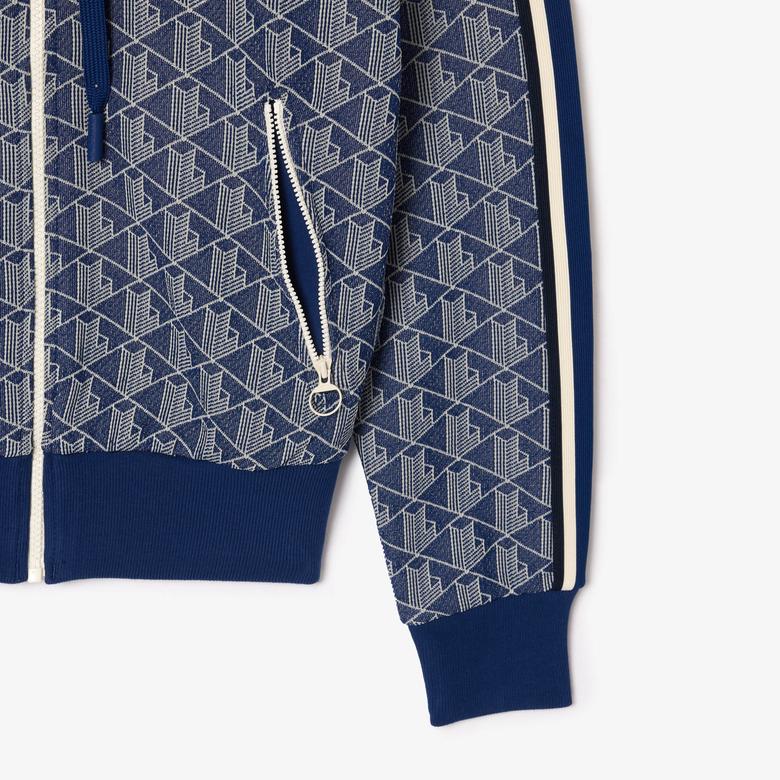 Kadın Regular Fit Kapüşonlu Monogram Mavi Sweatshirt