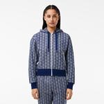 Kadın Regular Fit Kapüşonlu Monogram Mavi Sweatshirt