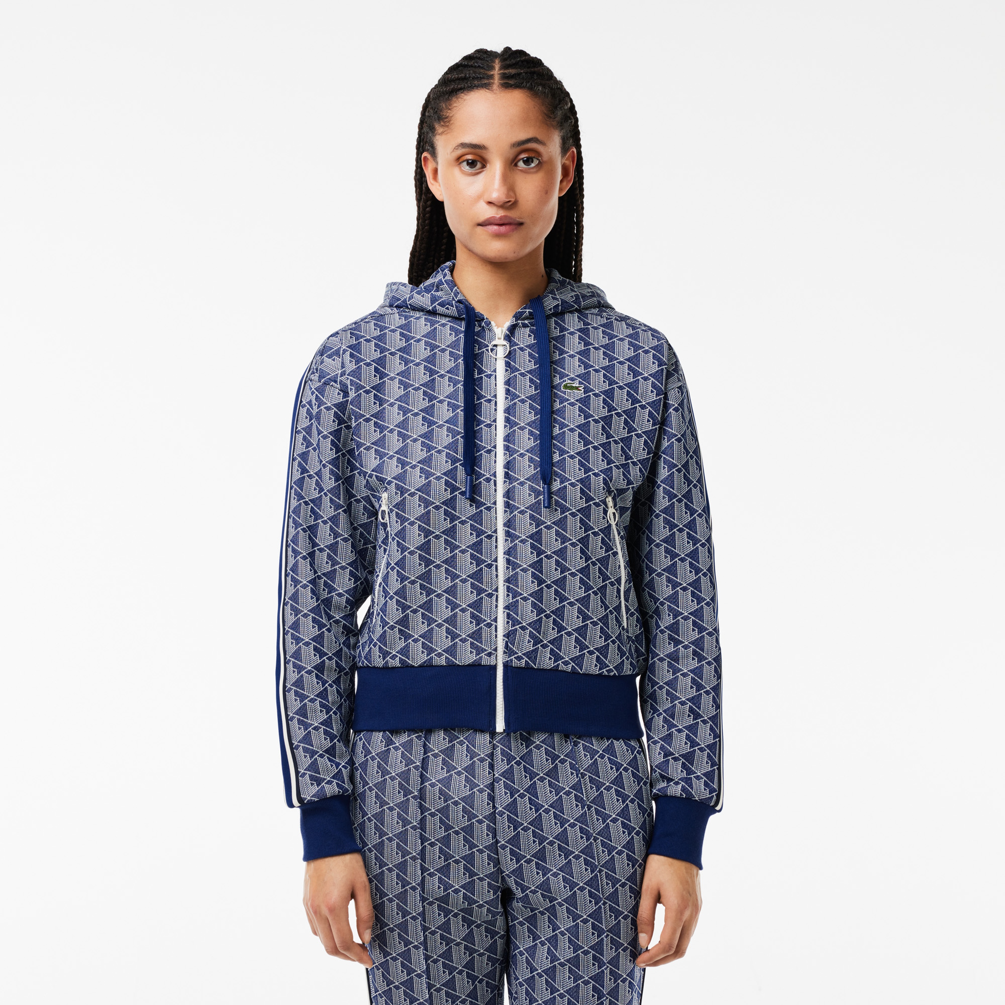 Kadın Regular Fit Kapüşonlu Monogram Mavi Sweatshirt