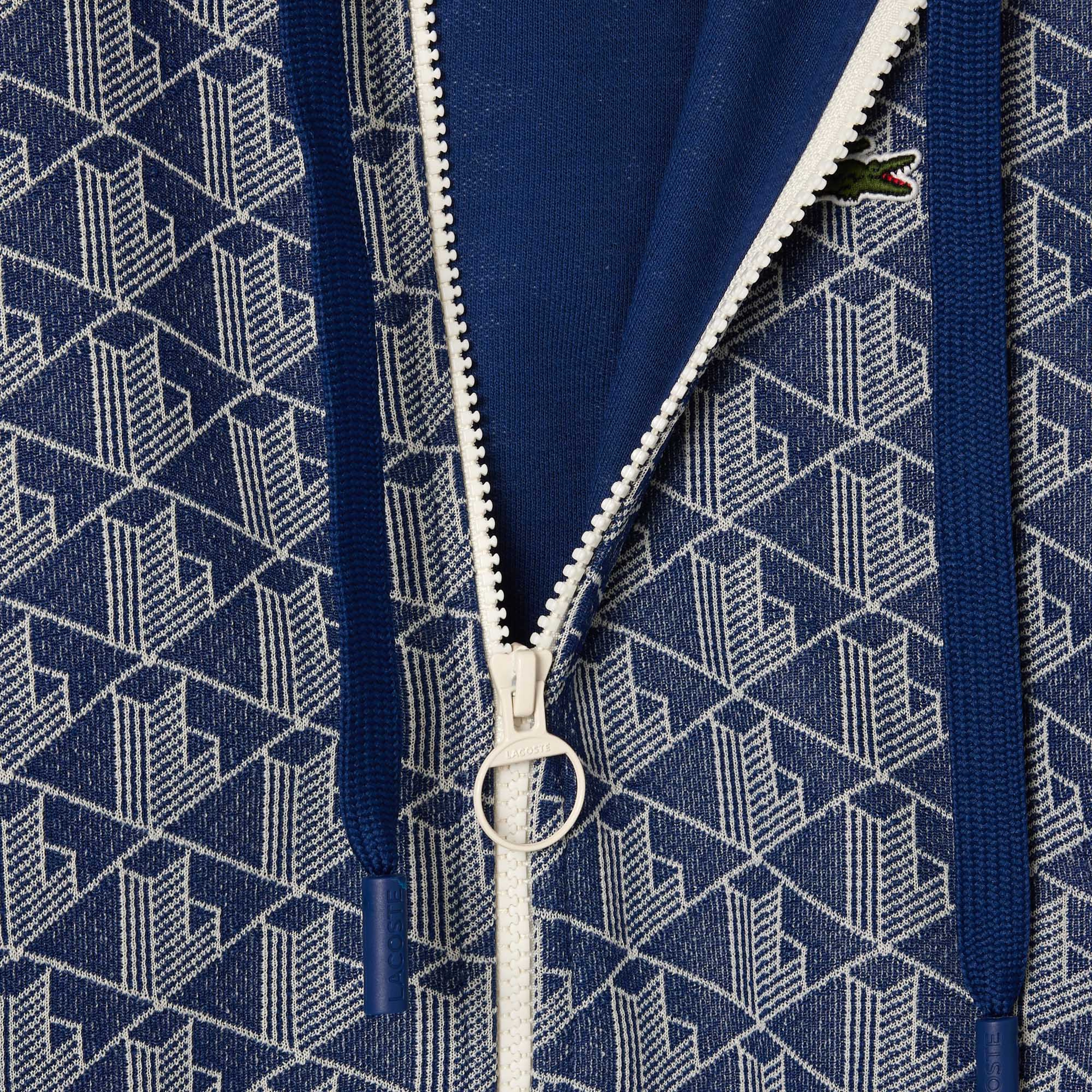 Kadın Regular Fit Kapüşonlu Monogram Mavi Sweatshirt