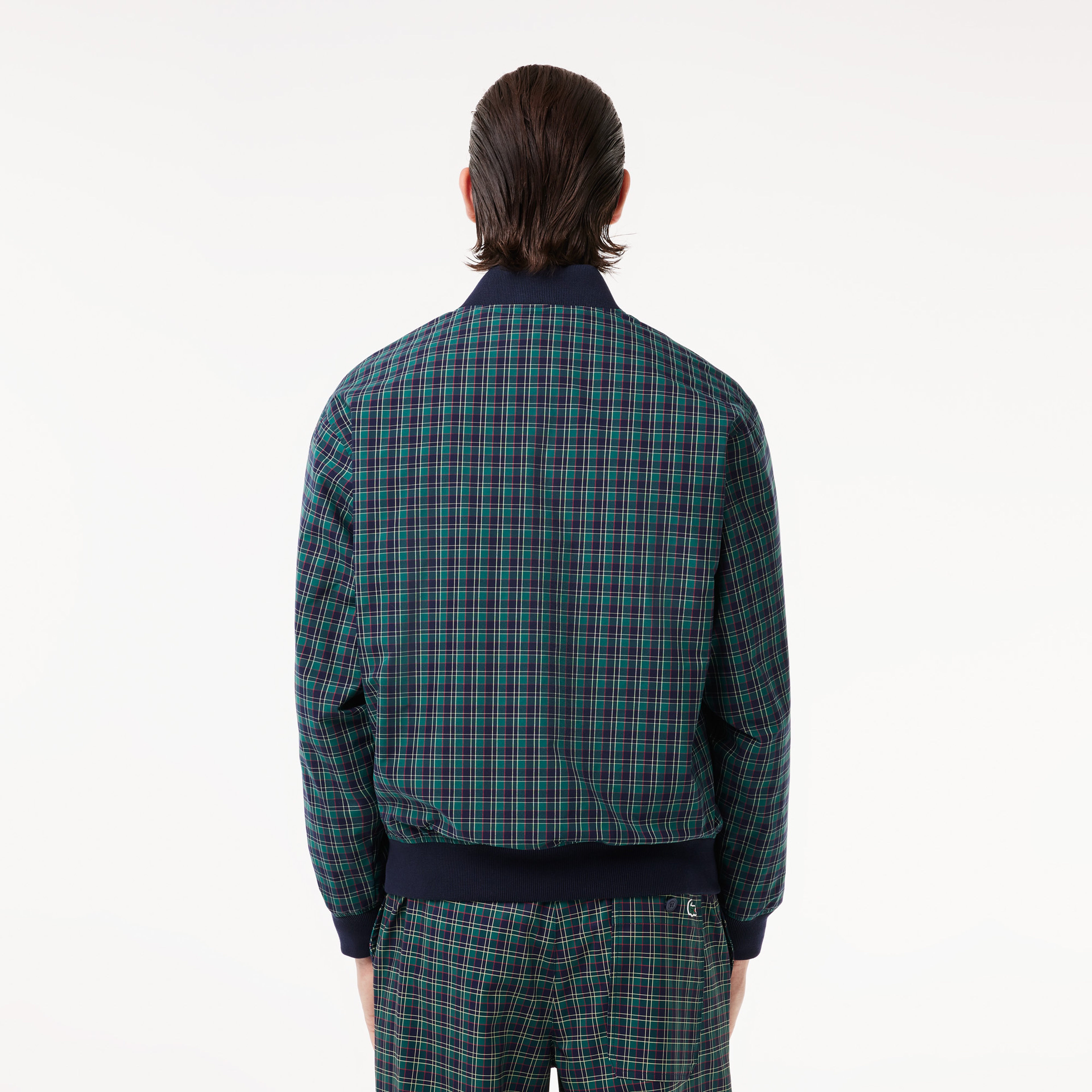 Erkek Dik Yaka Ekose Lacivert Bomber Ceket