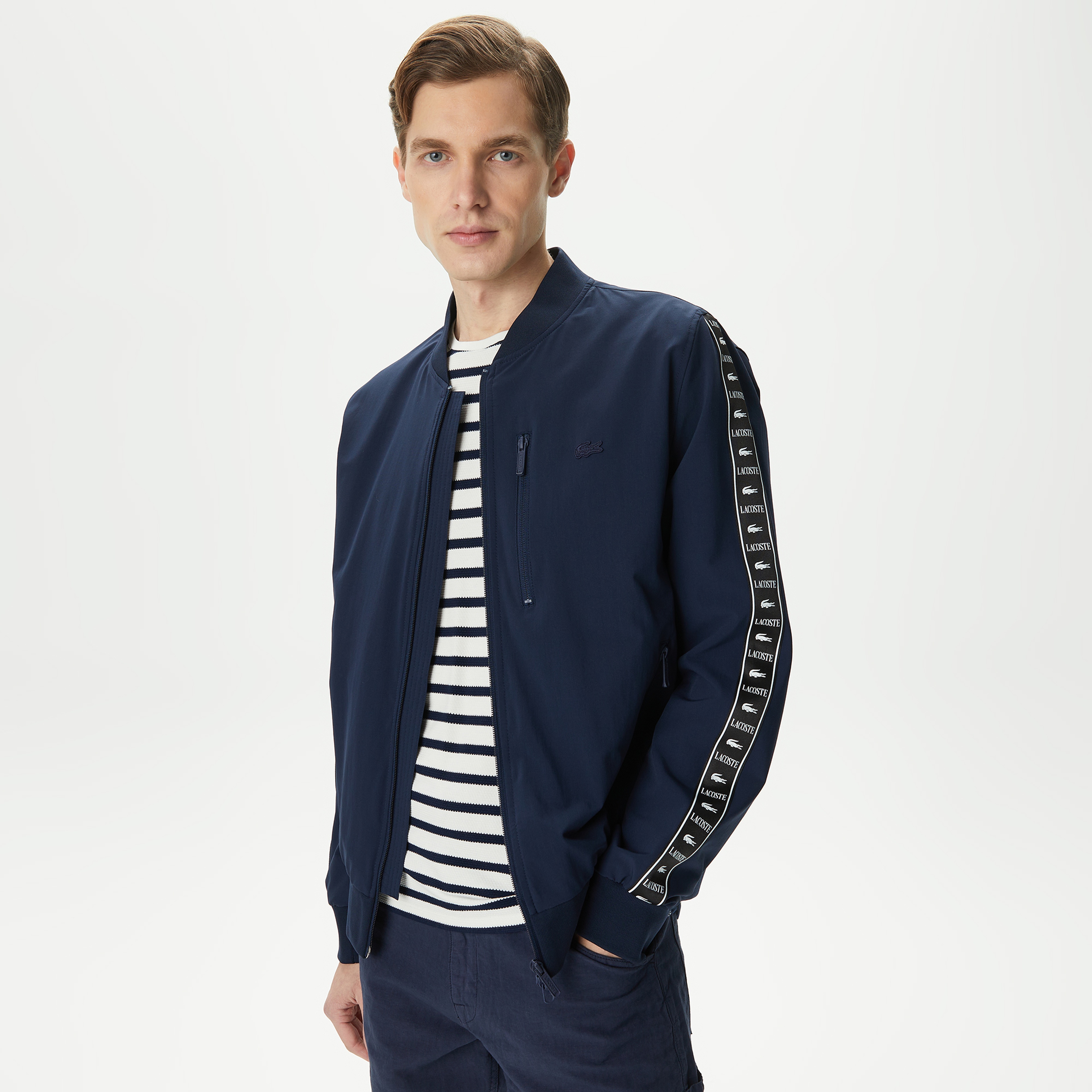 Erkek Baskılı Lacivert Bomber Ceket