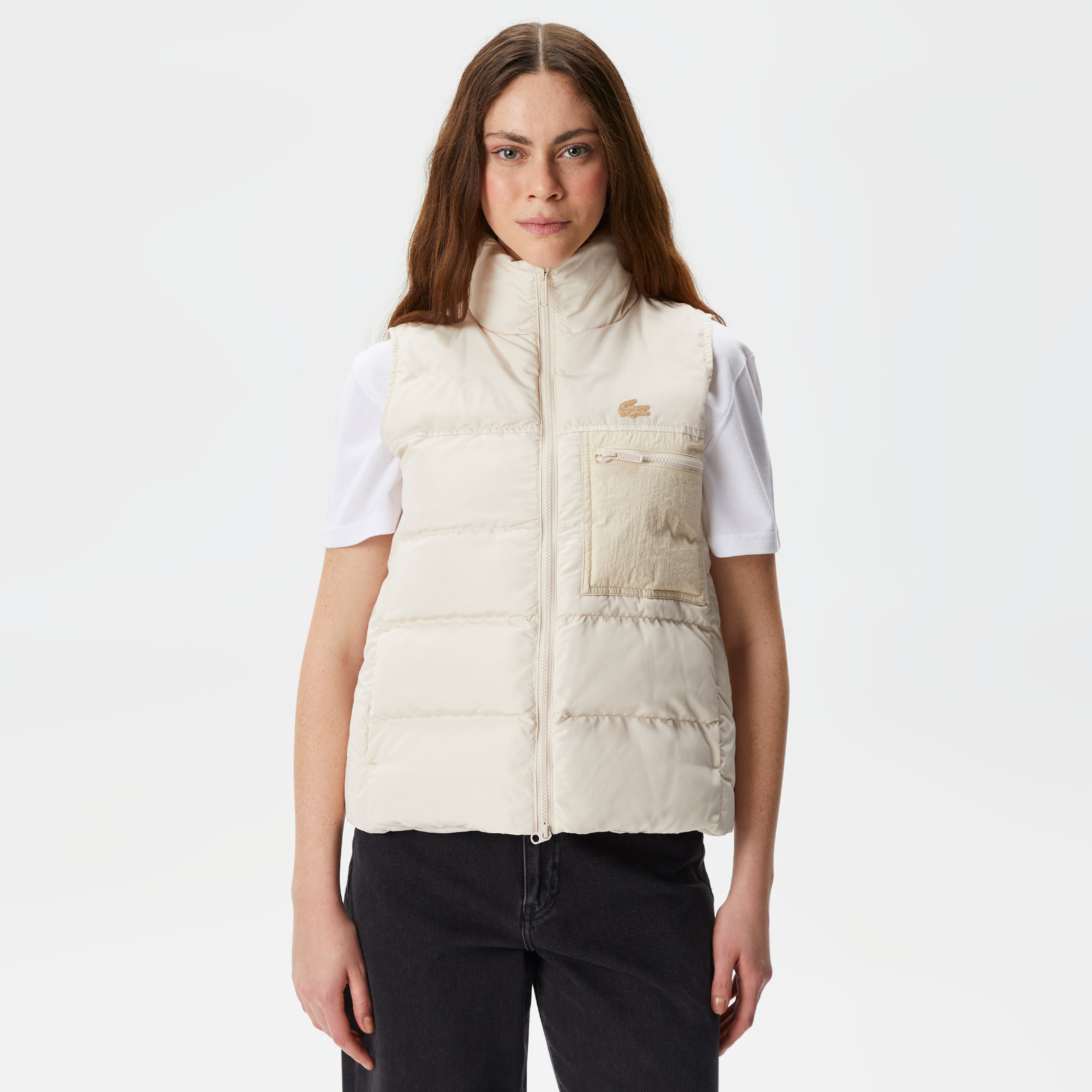 Kadın Dik Yaka Kapitone Bej Yelek