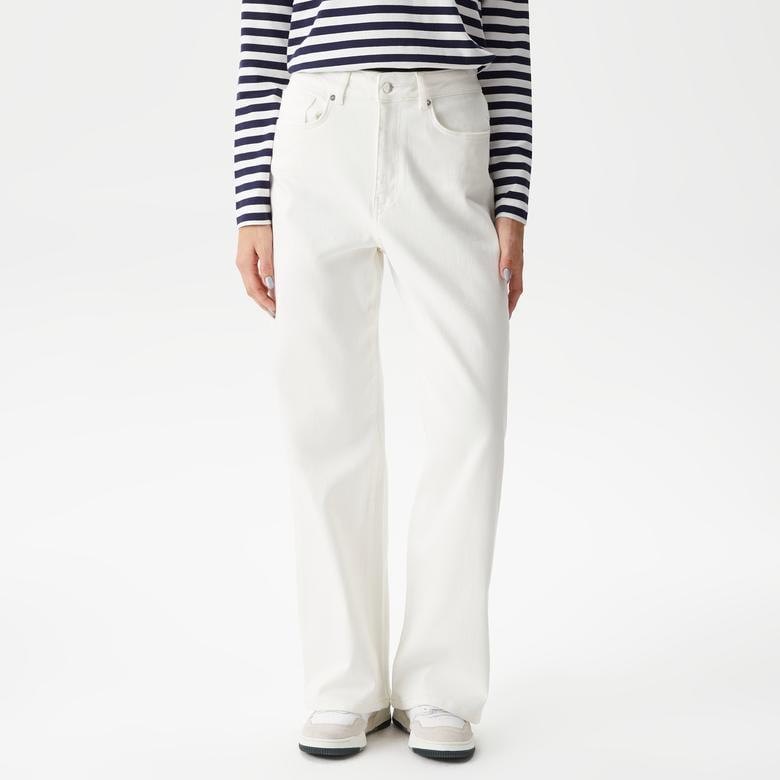 Kadın Loose Fit Beyaz Jean Pantolon