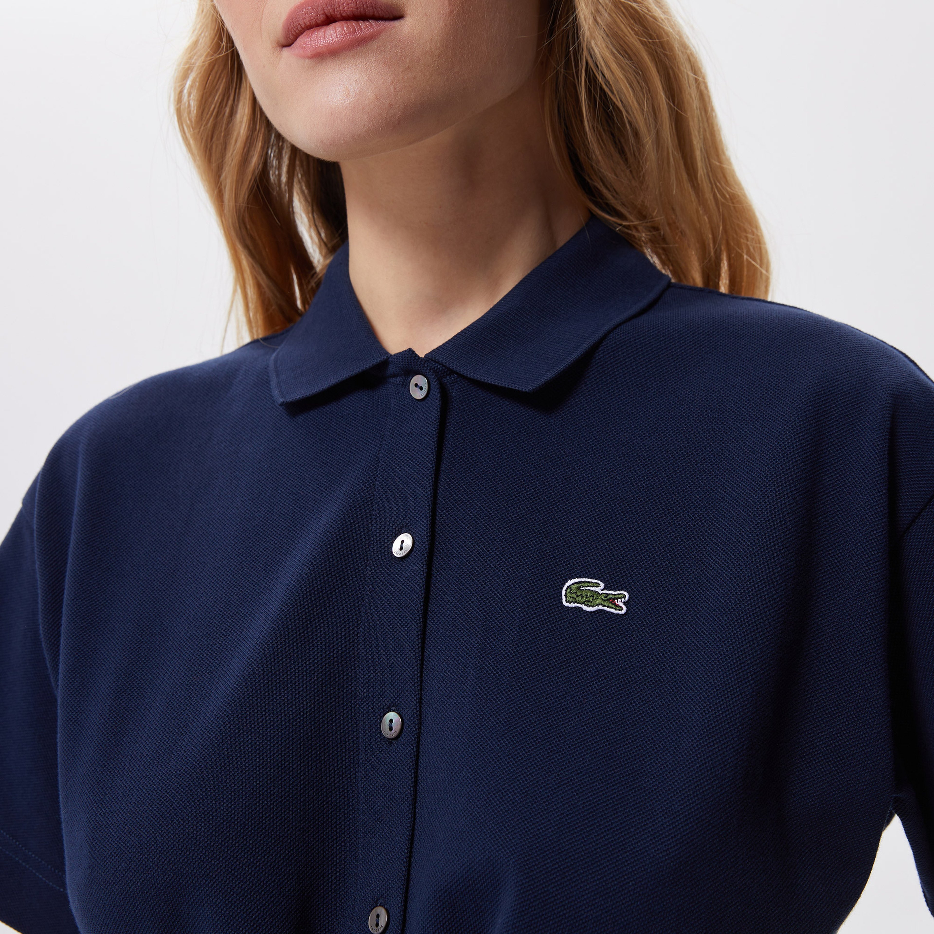 Kadın Flare Fit Polo Yaka Lacivert Elbise