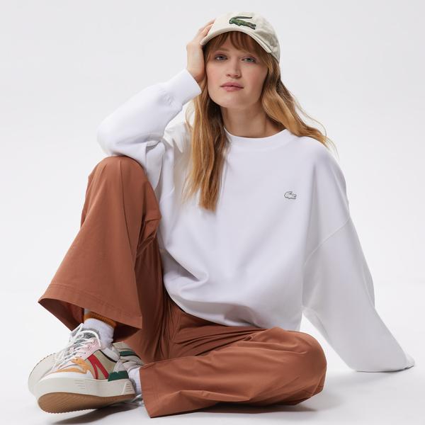 Kadın Oversize Fit Bisiklet Yaka Beyaz Sweatshirt