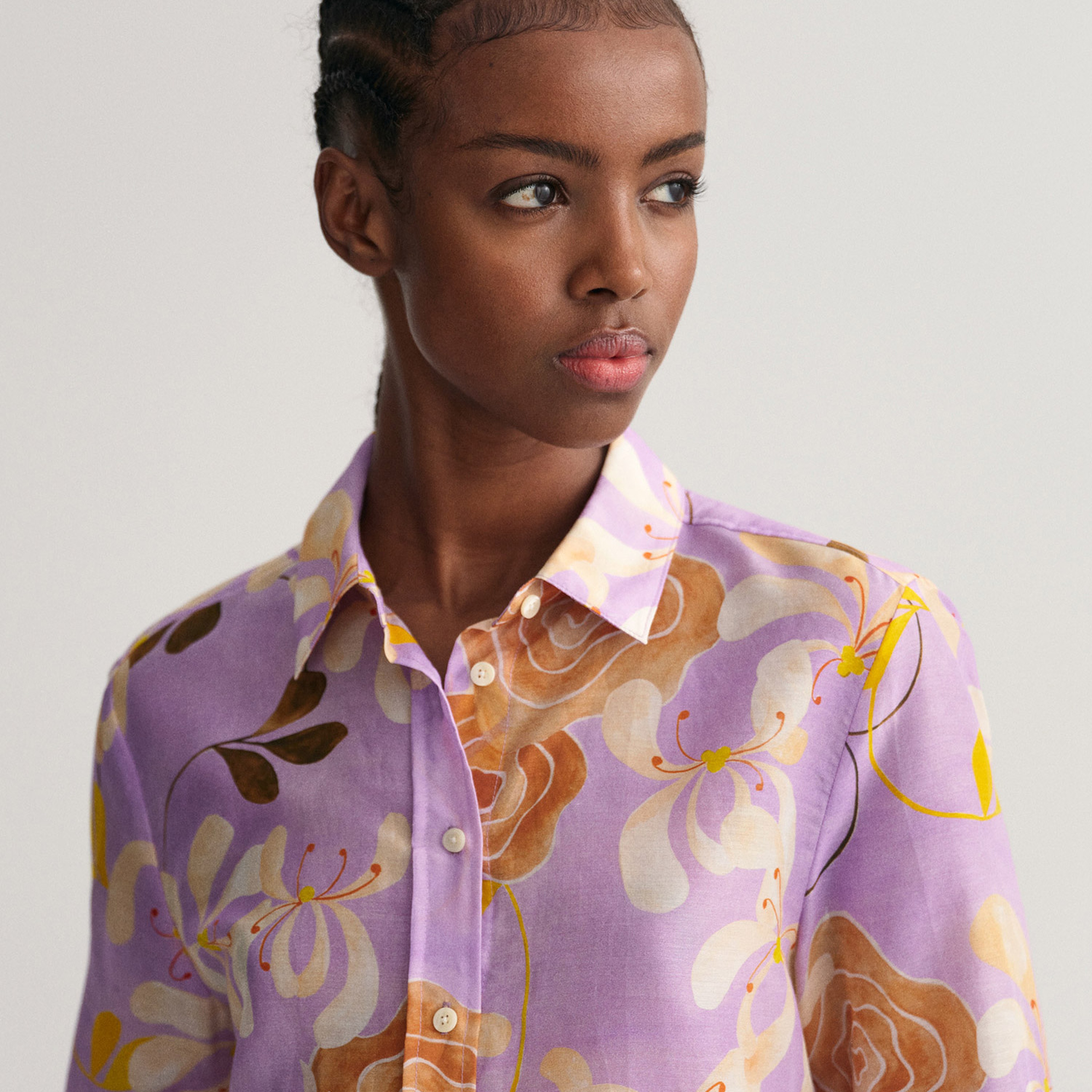 GANT Kadın Mor Regular Fit Düğmeli Yaka Desenli Gömlek