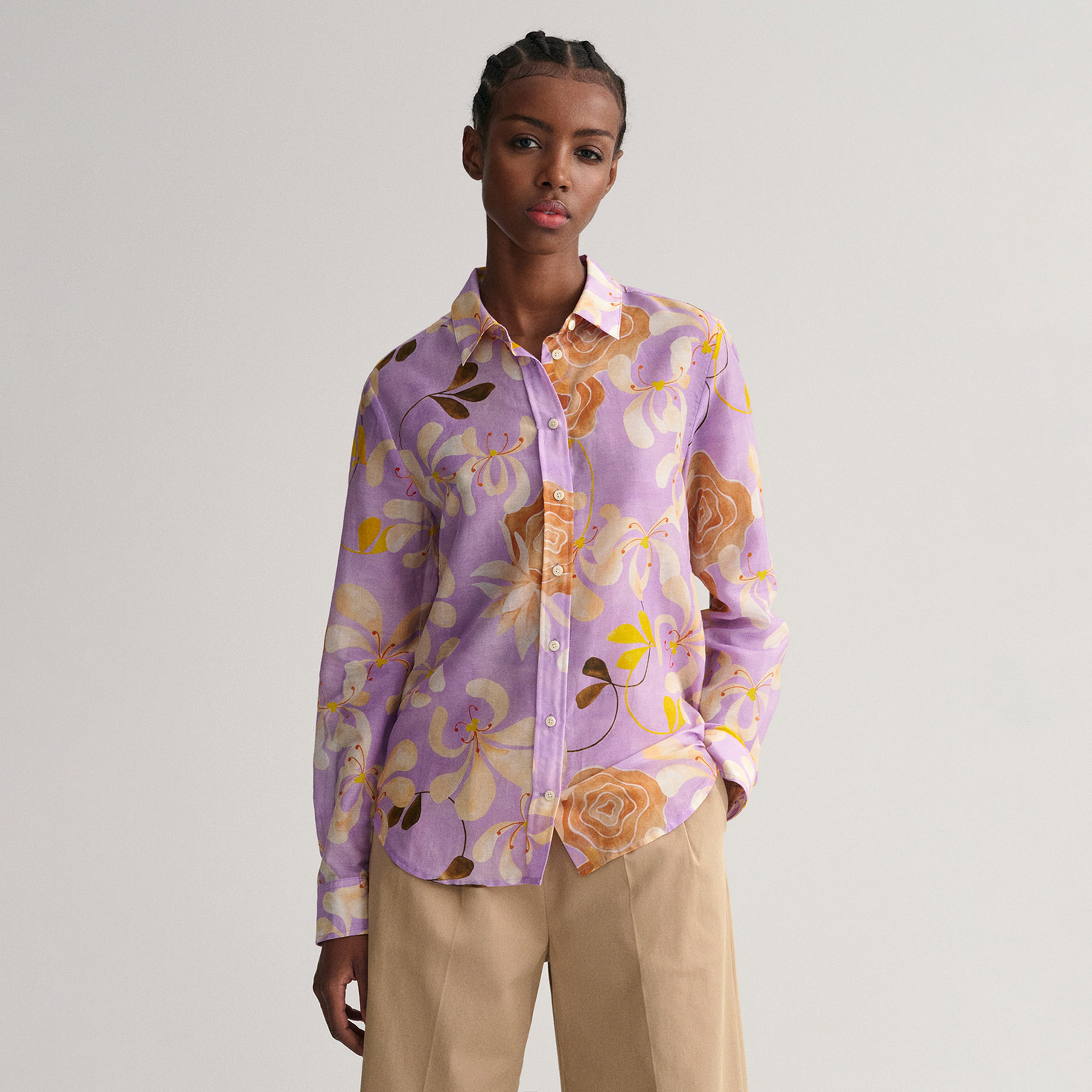 GANT Kadın Mor Regular Fit Düğmeli Yaka Desenli Gömlek