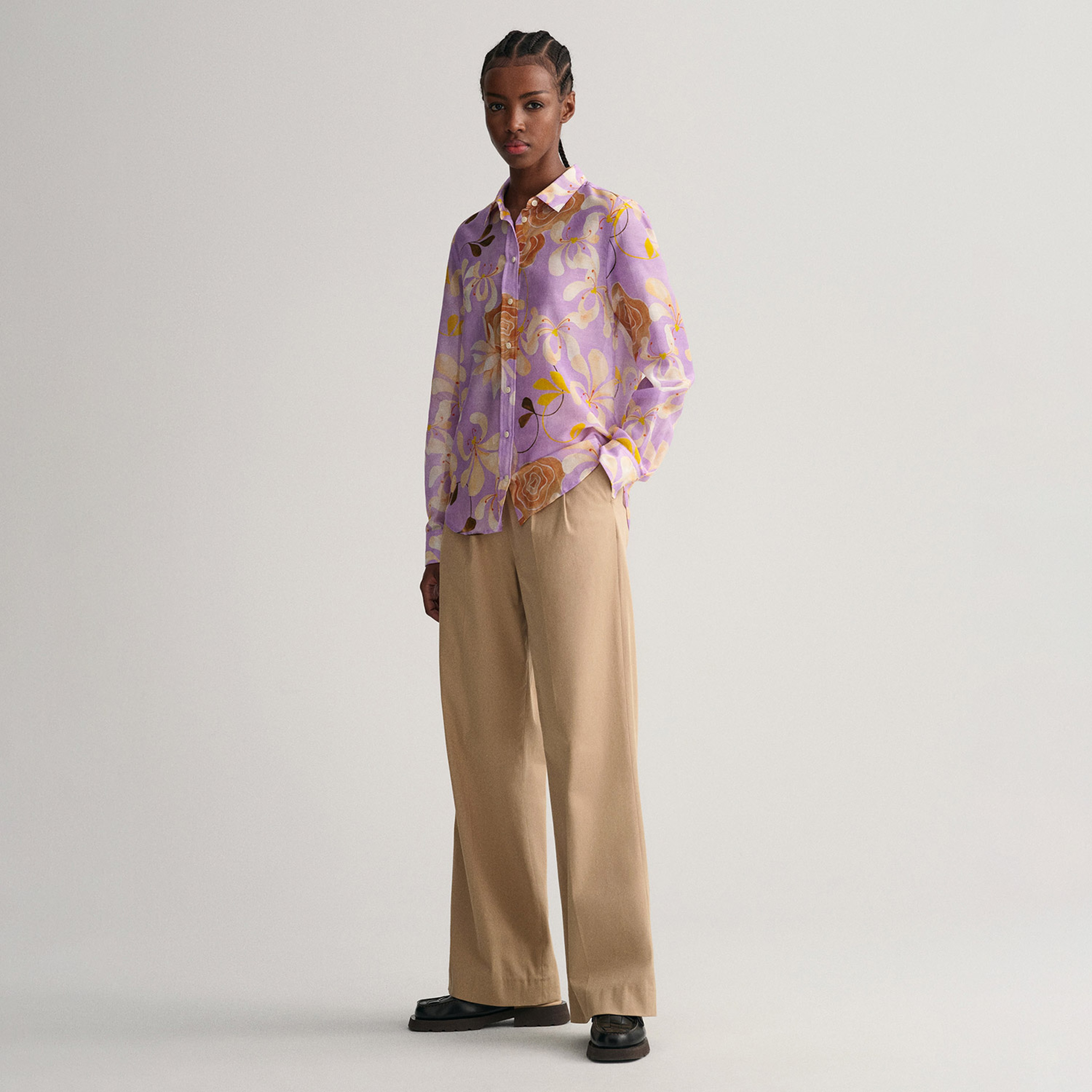 GANT Kadın Mor Regular Fit Düğmeli Yaka Desenli Gömlek