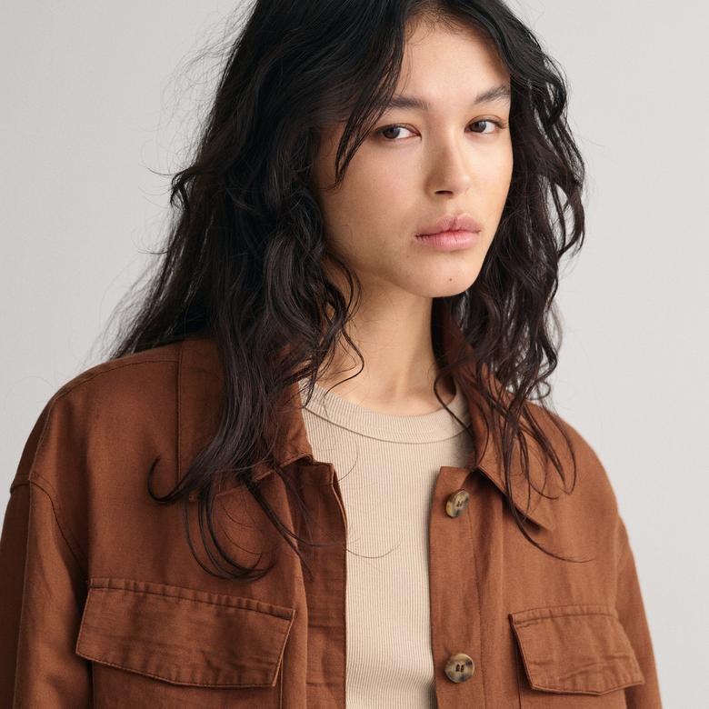GANT Kadın Kahverengi Relaxed Fit Klasik Yaka Ceket