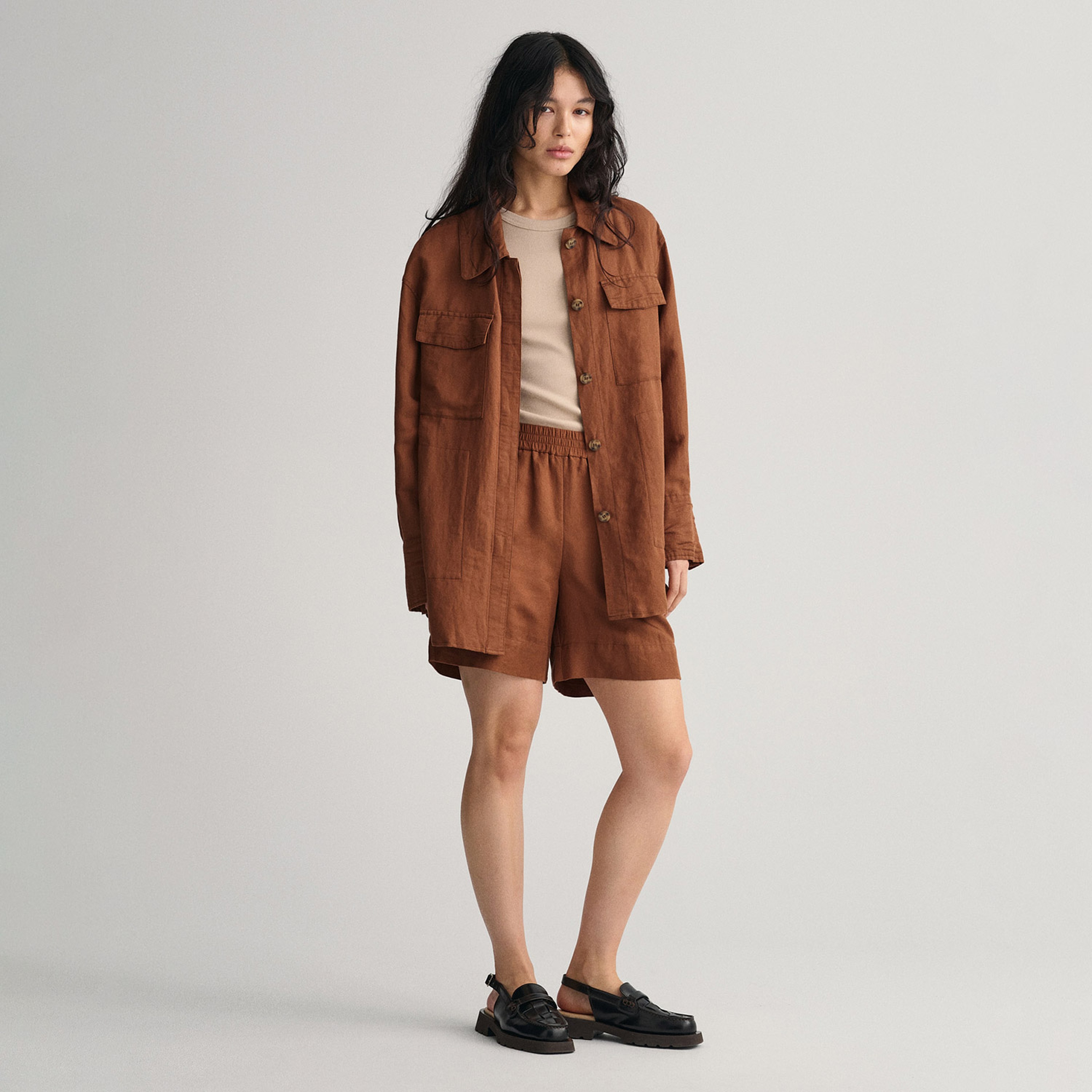 GANT Kadın Kahverengi Relaxed Fit Klasik Yaka Ceket