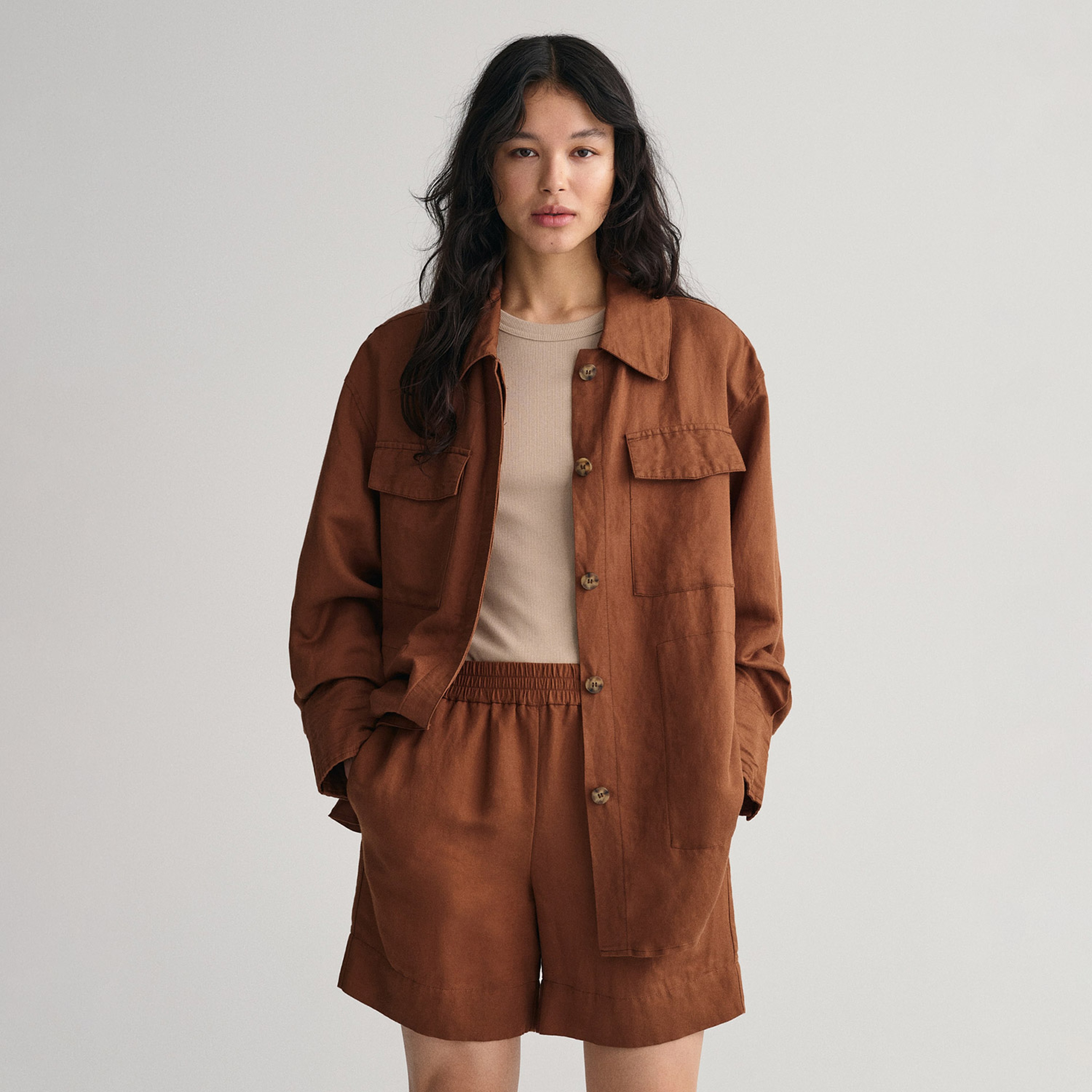 GANT Kadın Kahverengi Relaxed Fit Klasik Yaka Ceket