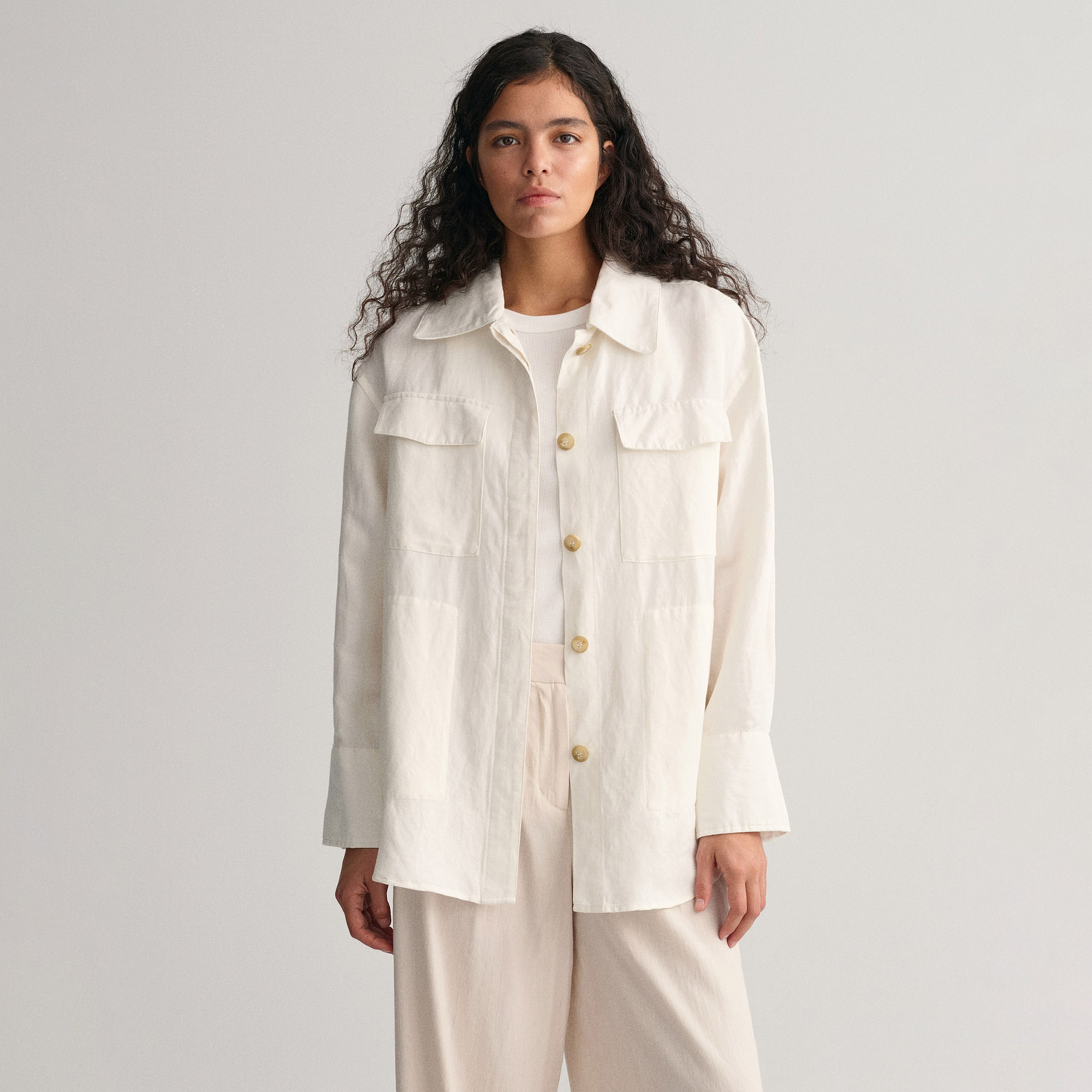 GANT Kadın Krem Relaxed Fit Klasik Yaka Ceket