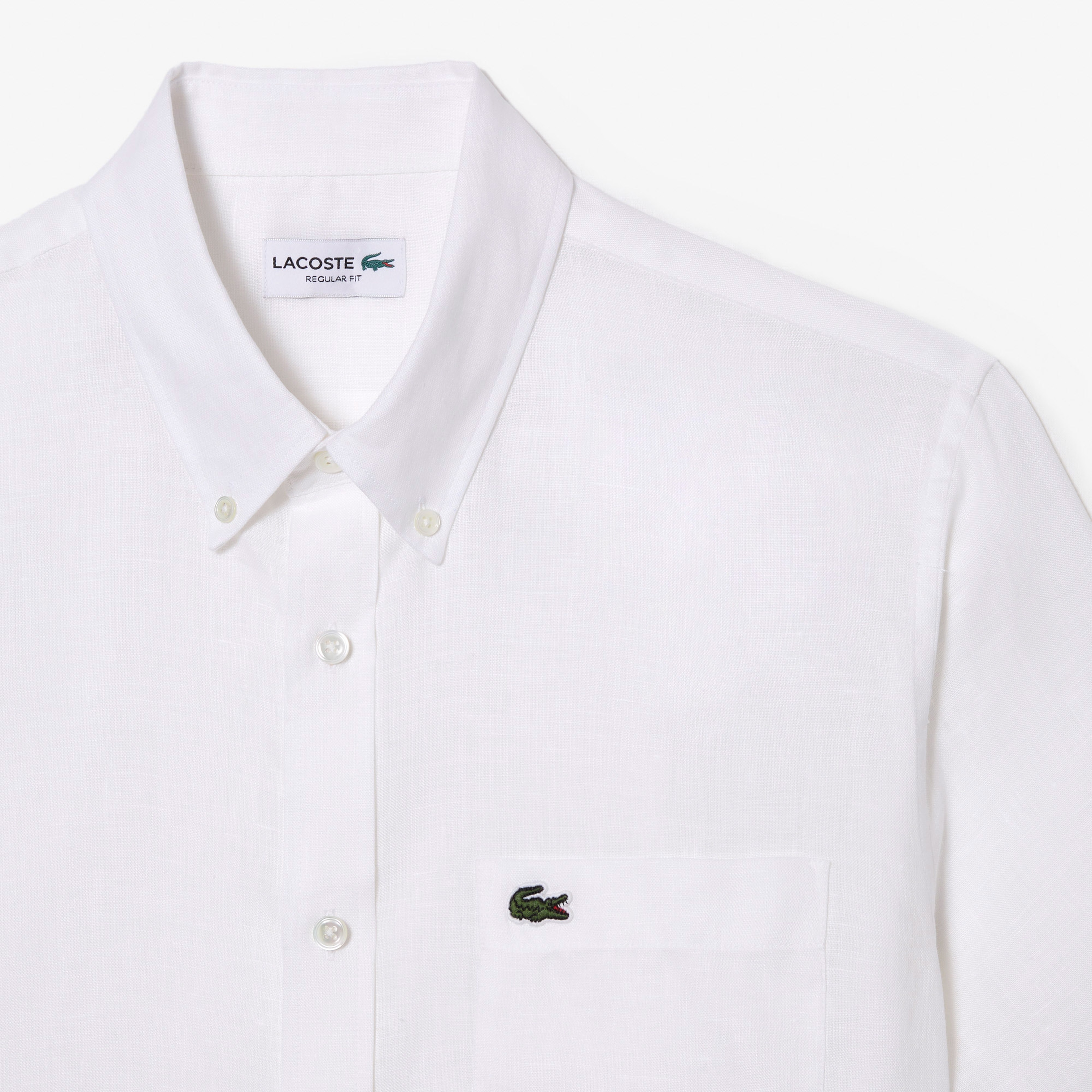 Lacoste Erkek Regular Fit Kısa Kollu Düğmeli Yaka Keten Beyaz Gömlek