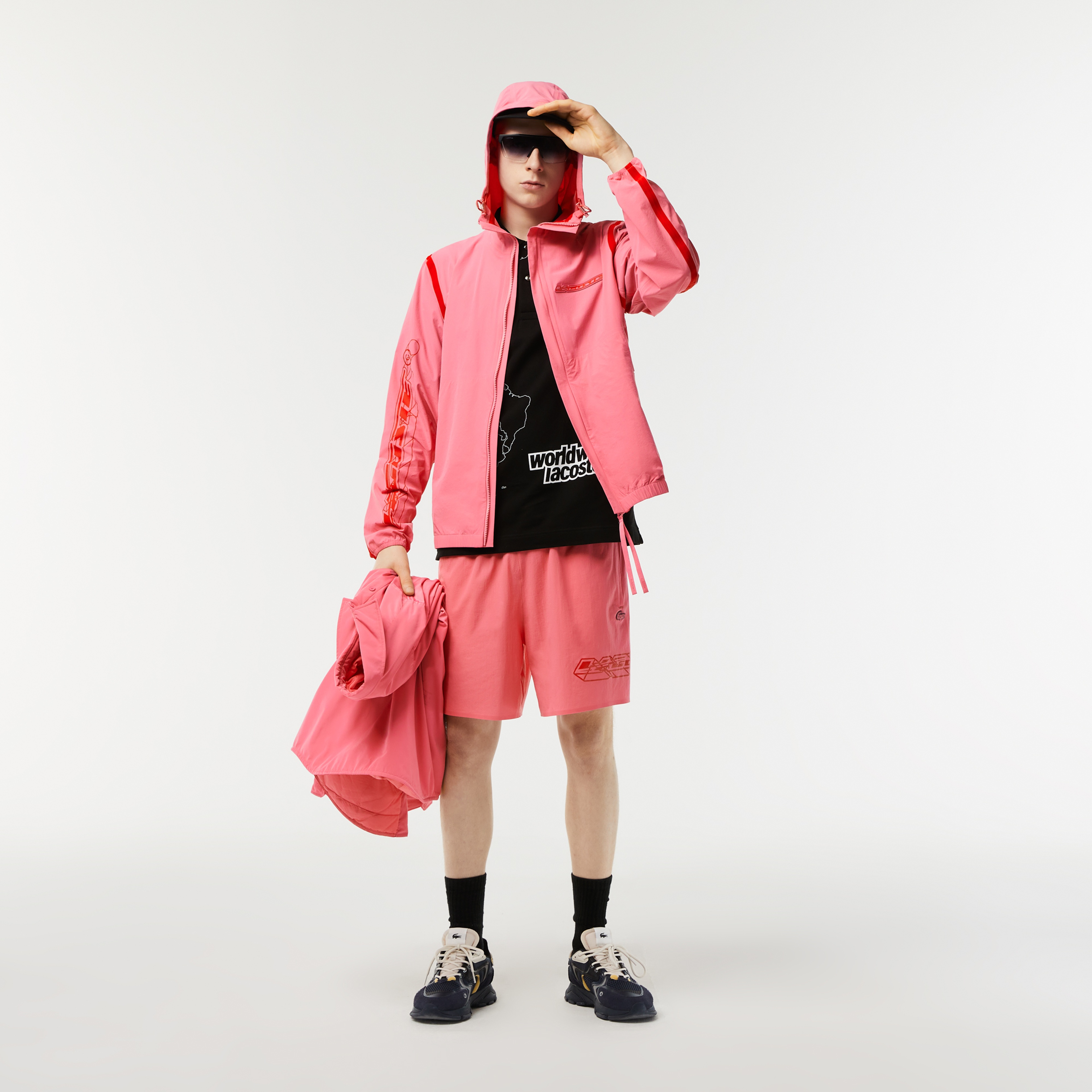 Active Erkek Kapüşonlu Baskılı Pembe Mont