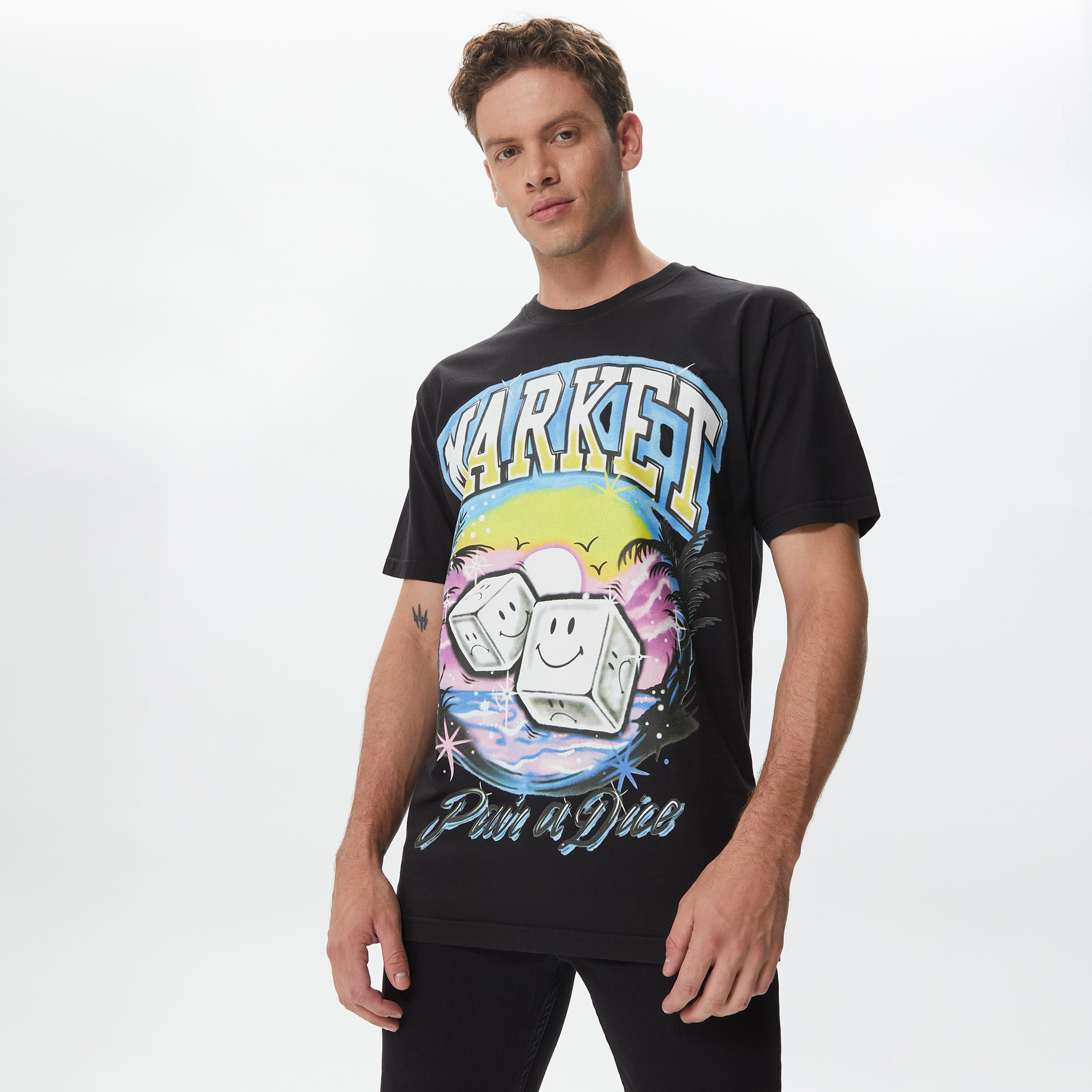 Market Smiley Pair of Dice Erkek Siyah T-Shirt