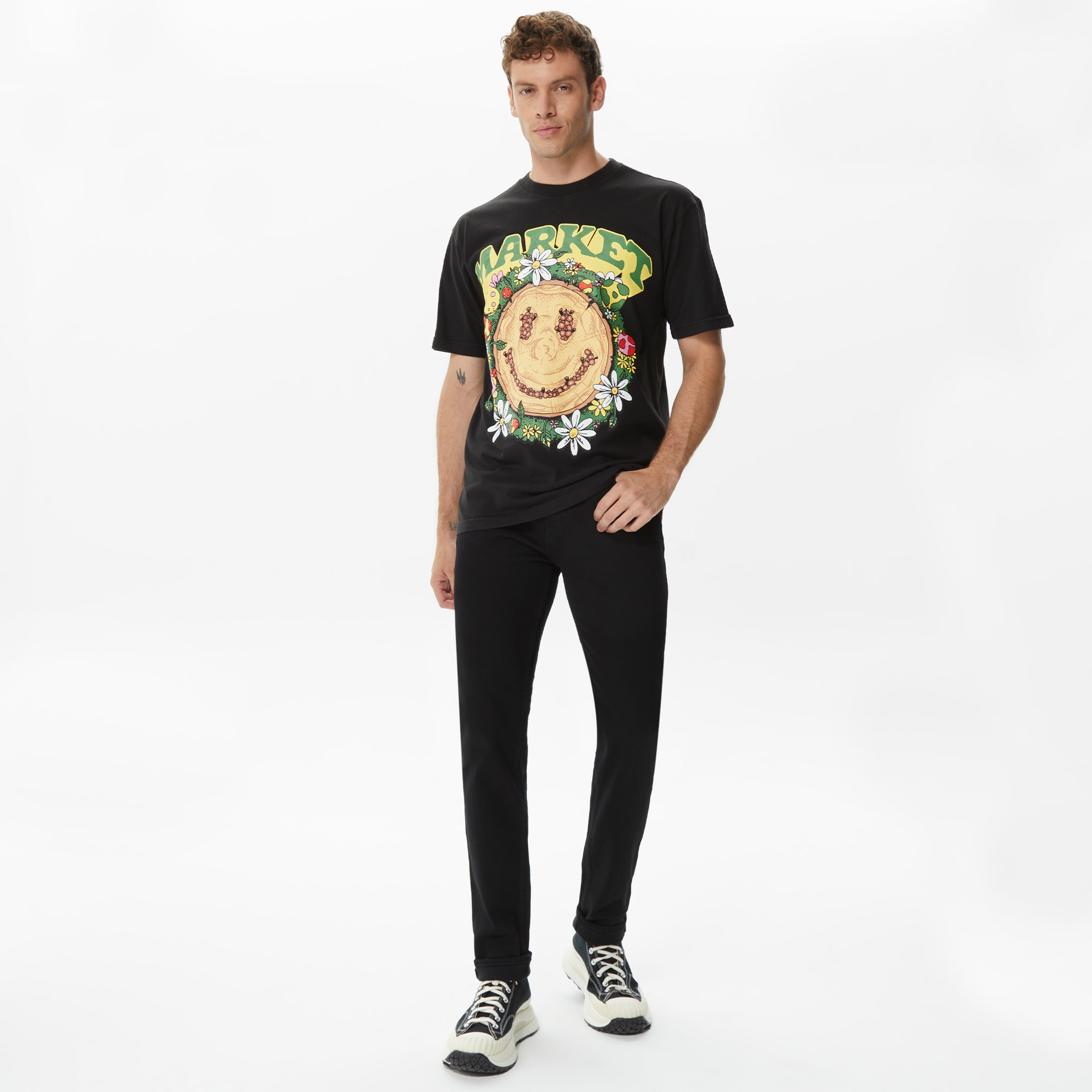 Market Smiley Decomposition Erkek Siyah T-Shirt