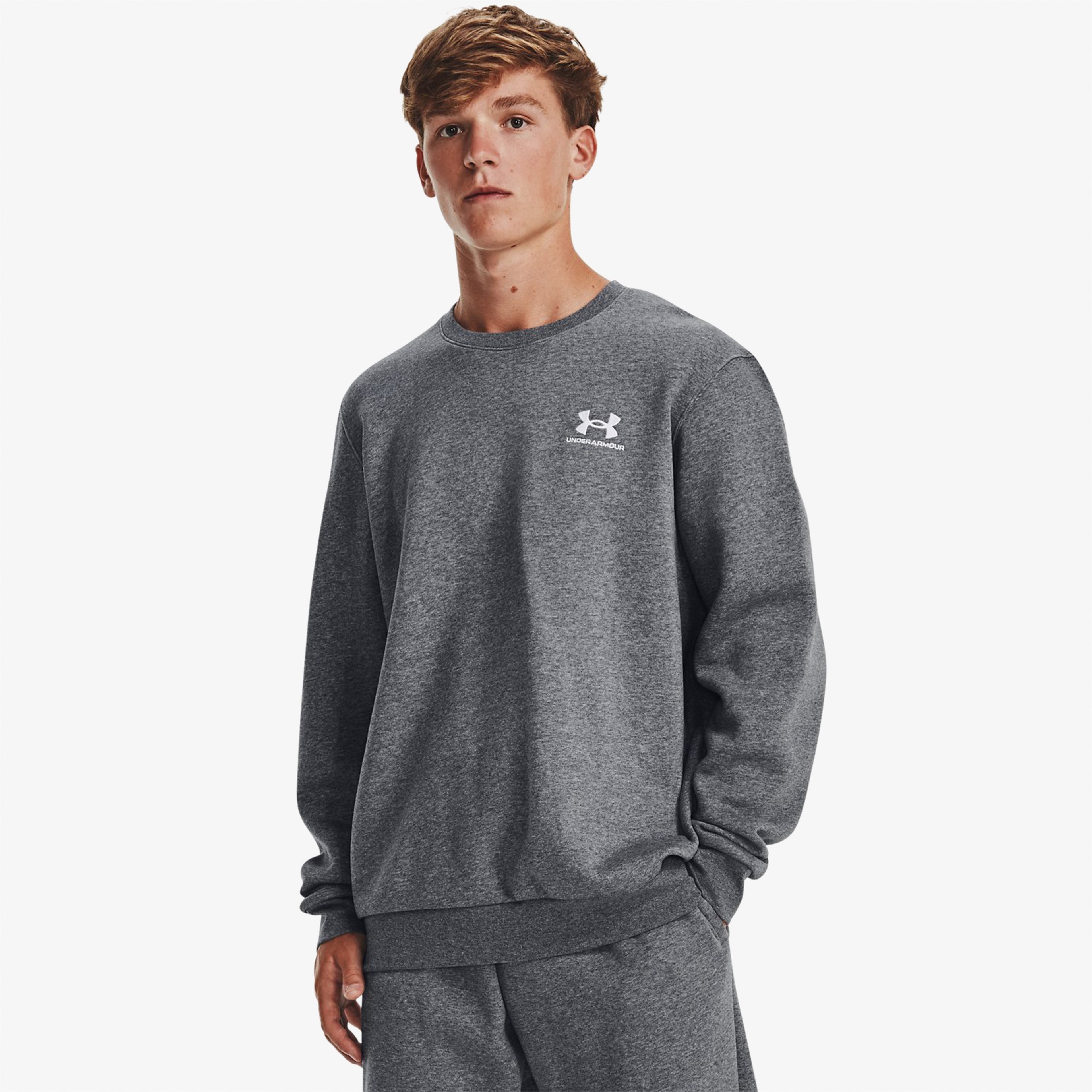 Under Armour Essential Fleece Bisiklet Yaka Erkek Gri Sweatshirt
