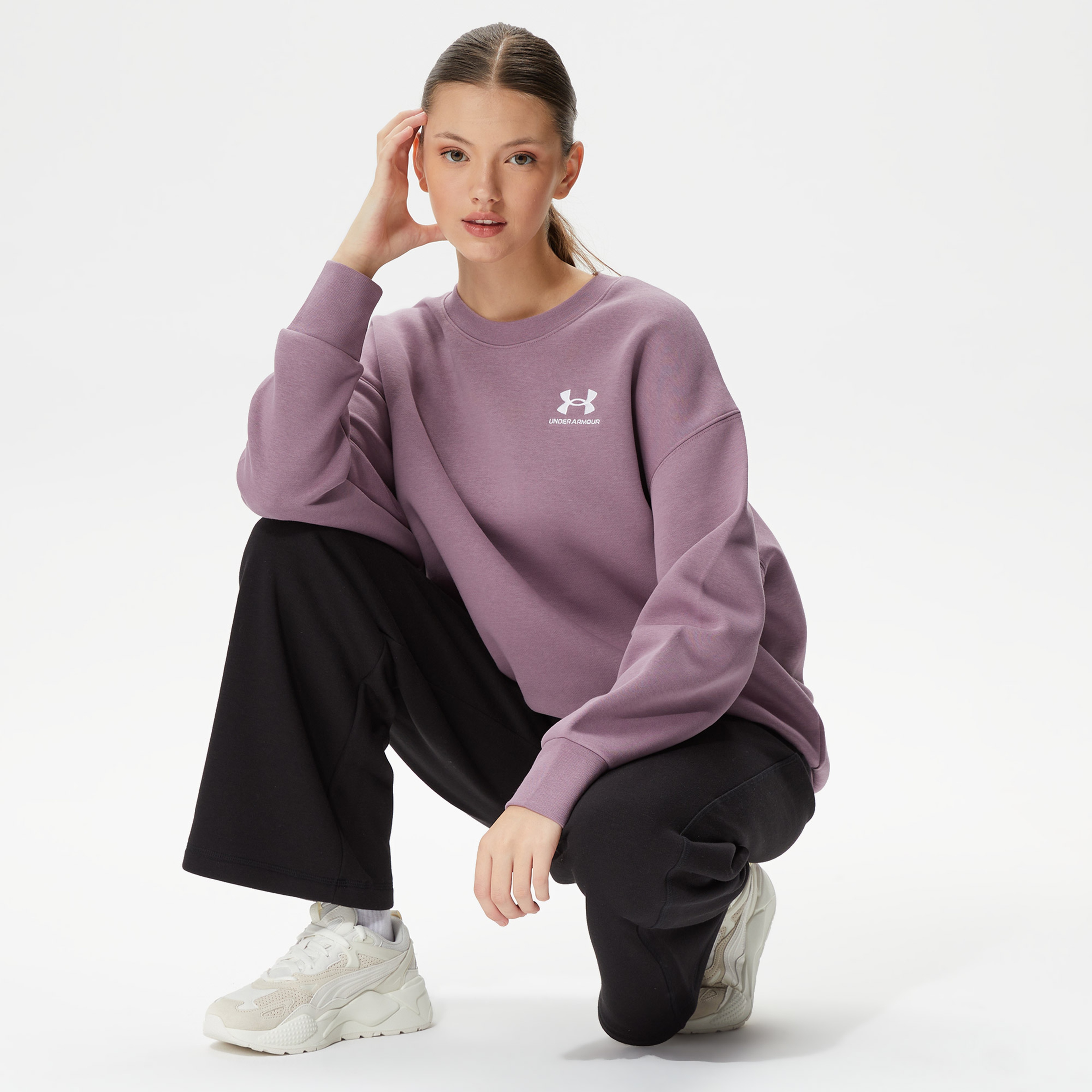 Under Armour Essential Flc Os Crew Kadın Mor Sweatshirt