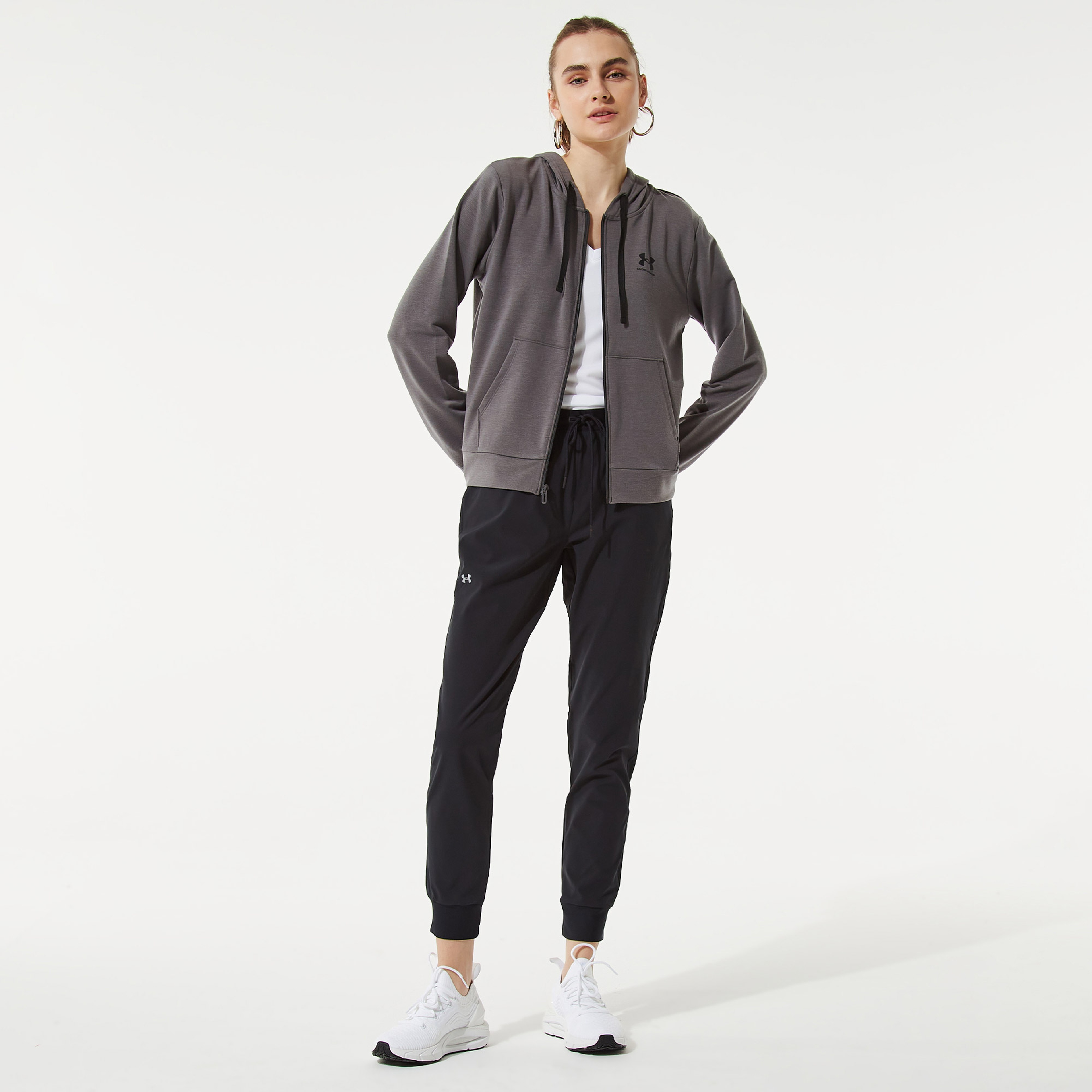 Under Armour Rival Terry Tam Boy Fermuarlı Kadın Gri Kapüşonlu Üst