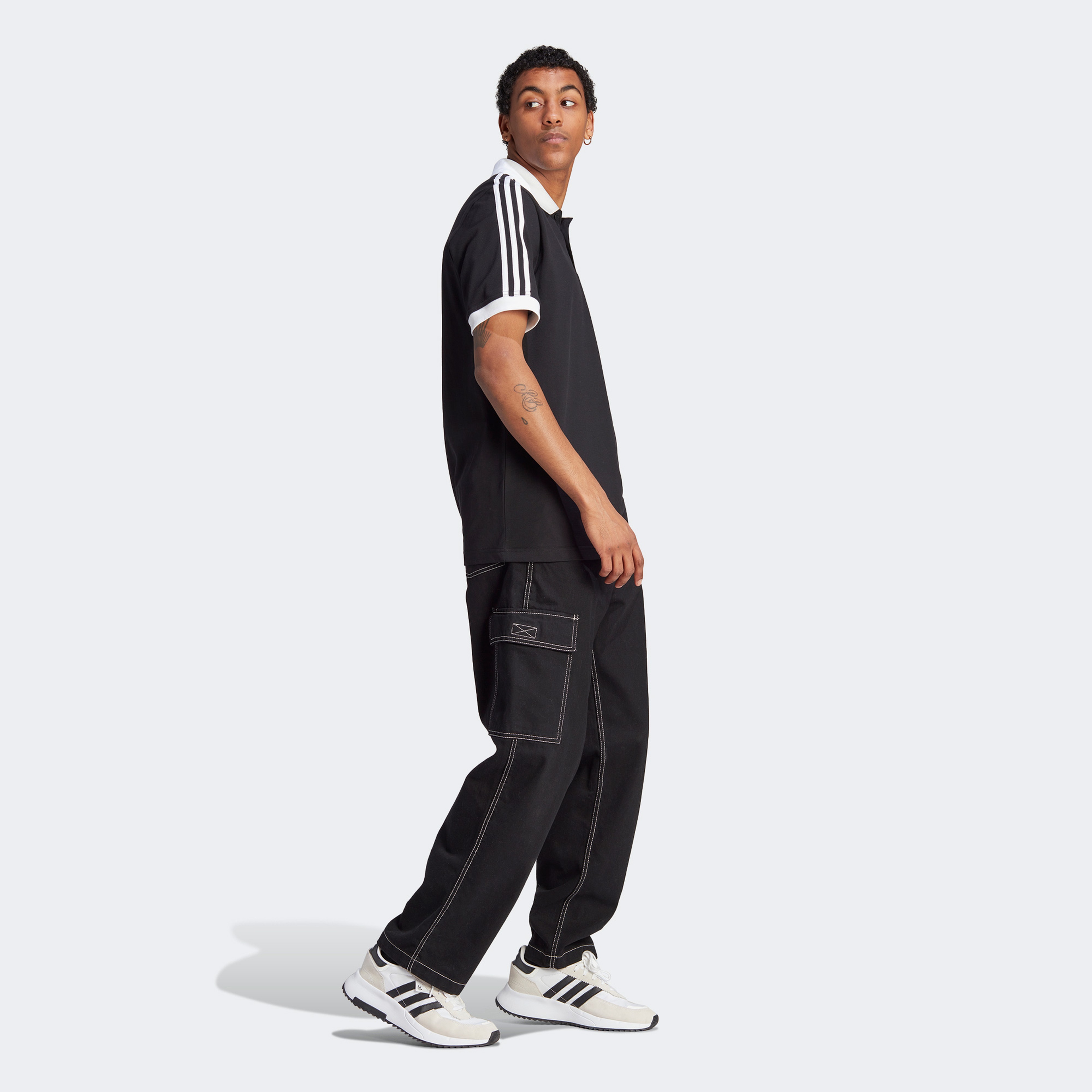 adidas Adicolor Classics 3-Stripes Polo Erkek Siyah T-Shirt