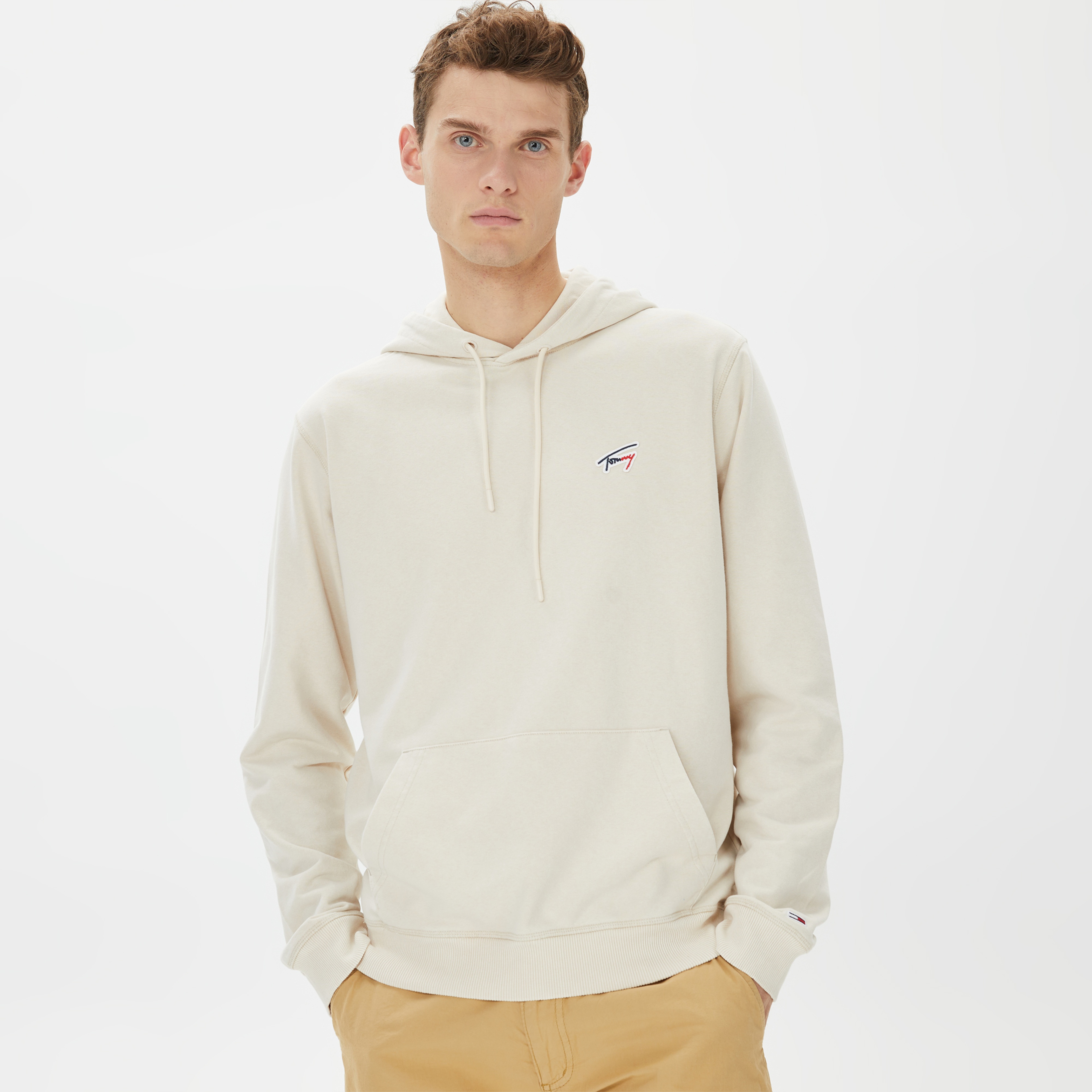 Tommy Hilfiger Regular Washed Signature Hoodie Erkek Bej Sweatshirt