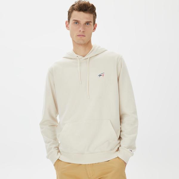 Tommy Hilfiger Regular Washed Signature Hoodie Erkek Bej Sweatshirt