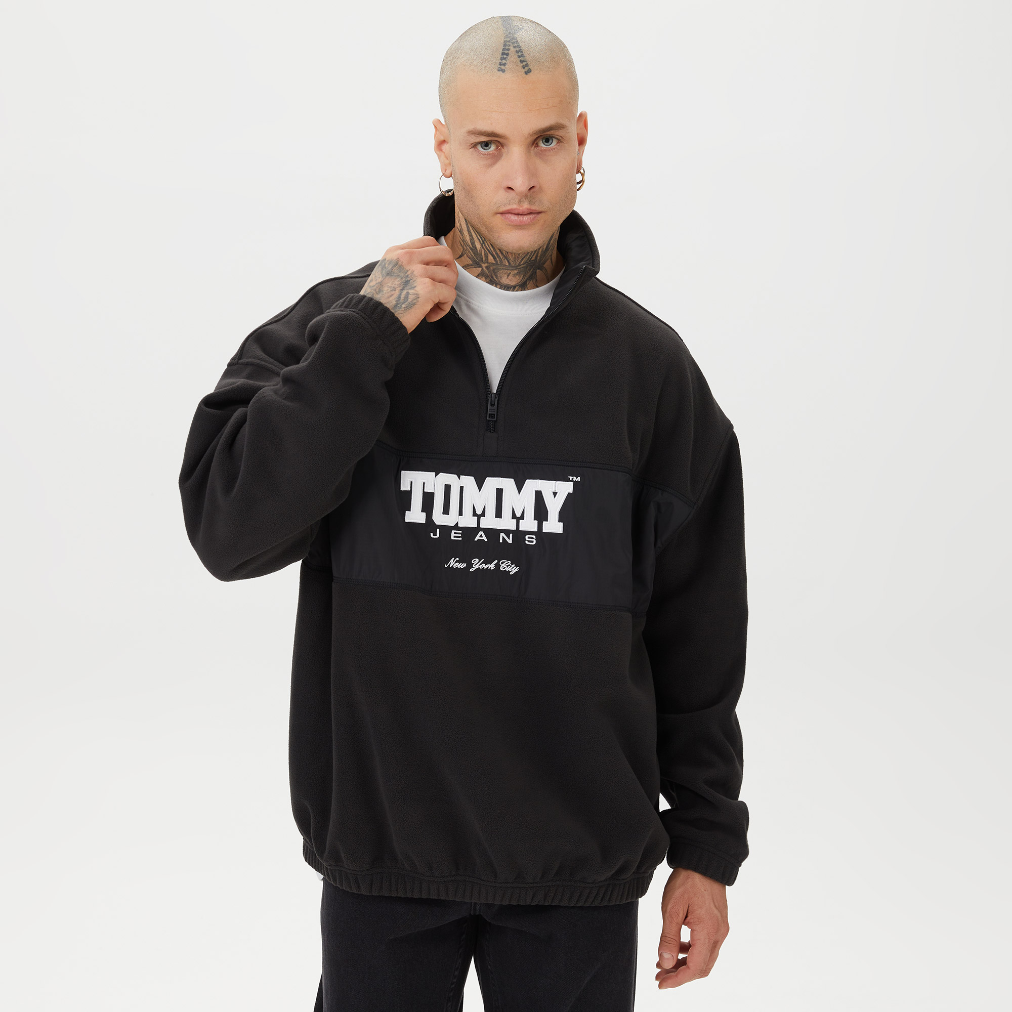 Tommy Hilfiger Oversize Fabric Mix /2 Zip Polar Erkek Siyah