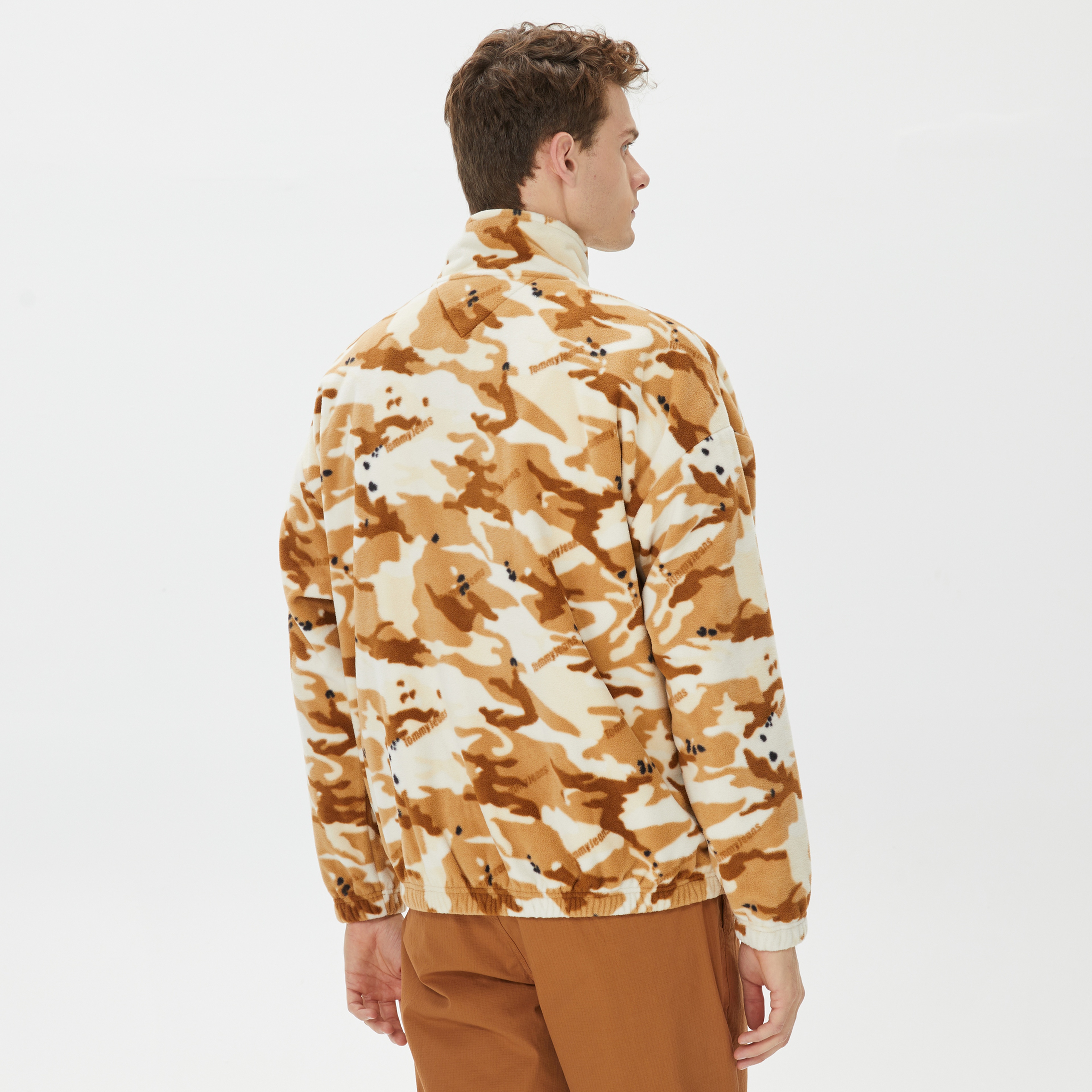 Tommy Hilfiger Oversize Camo 1/2 Zıp  Fleece Erkek Bej Sweatshirt