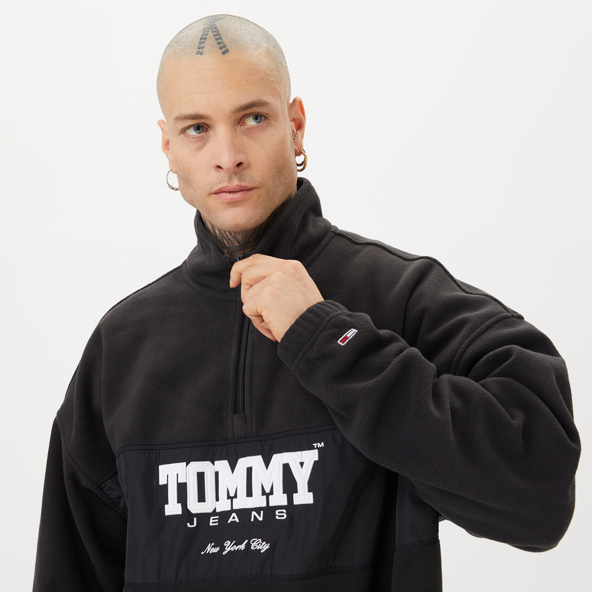 Tommy Hilfiger Oversize Fabric Mix /2 Zip Polar Erkek Siyah