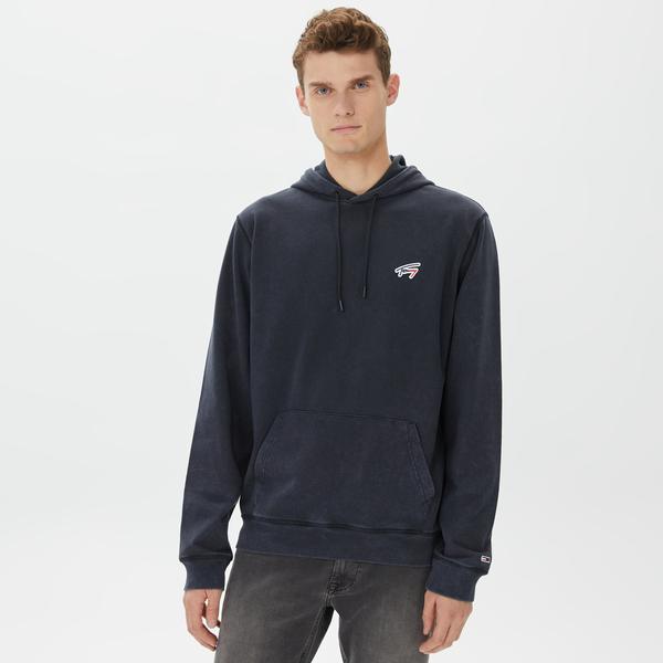 Tommy Hilfiger Regular Washed Signature Hoodie Erkek Siyah Sweatshirt
