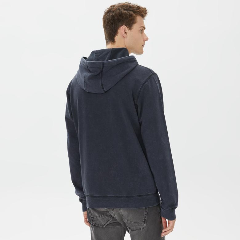 Tommy Hilfiger Regular Washed Signature Hoodie Erkek Siyah Sweatshirt