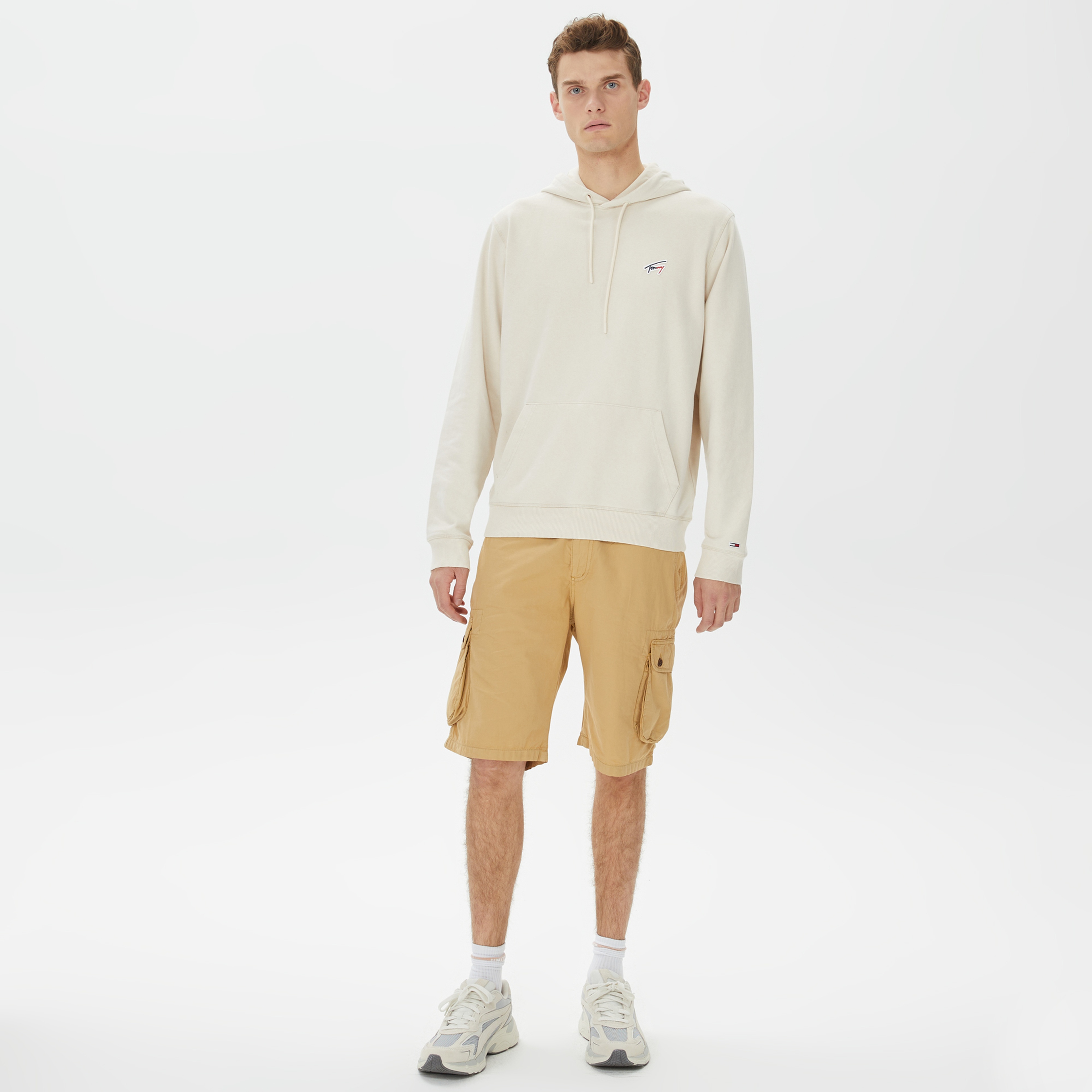 Tommy Hilfiger Regular Washed Signature Hoodie Erkek Bej Sweatshirt