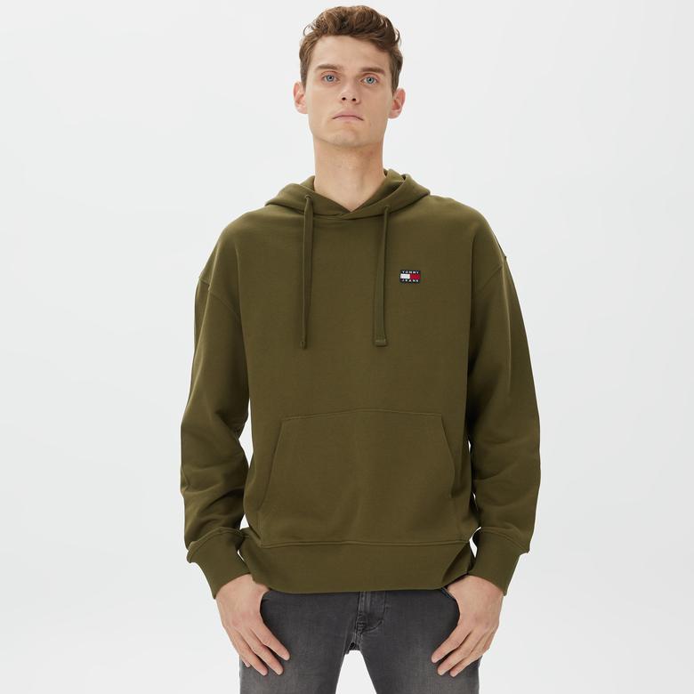 Tommy Hilfiger Relax Badge Hoodie Erkek Yeşil Sweatshirt