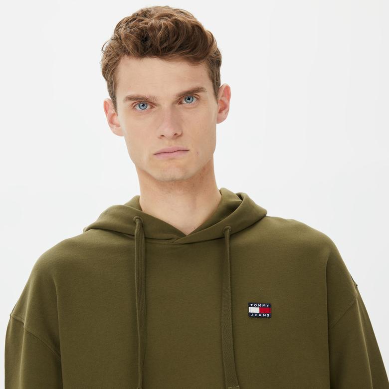 Tommy Hilfiger Relax Badge Hoodie Erkek Yeşil Sweatshirt