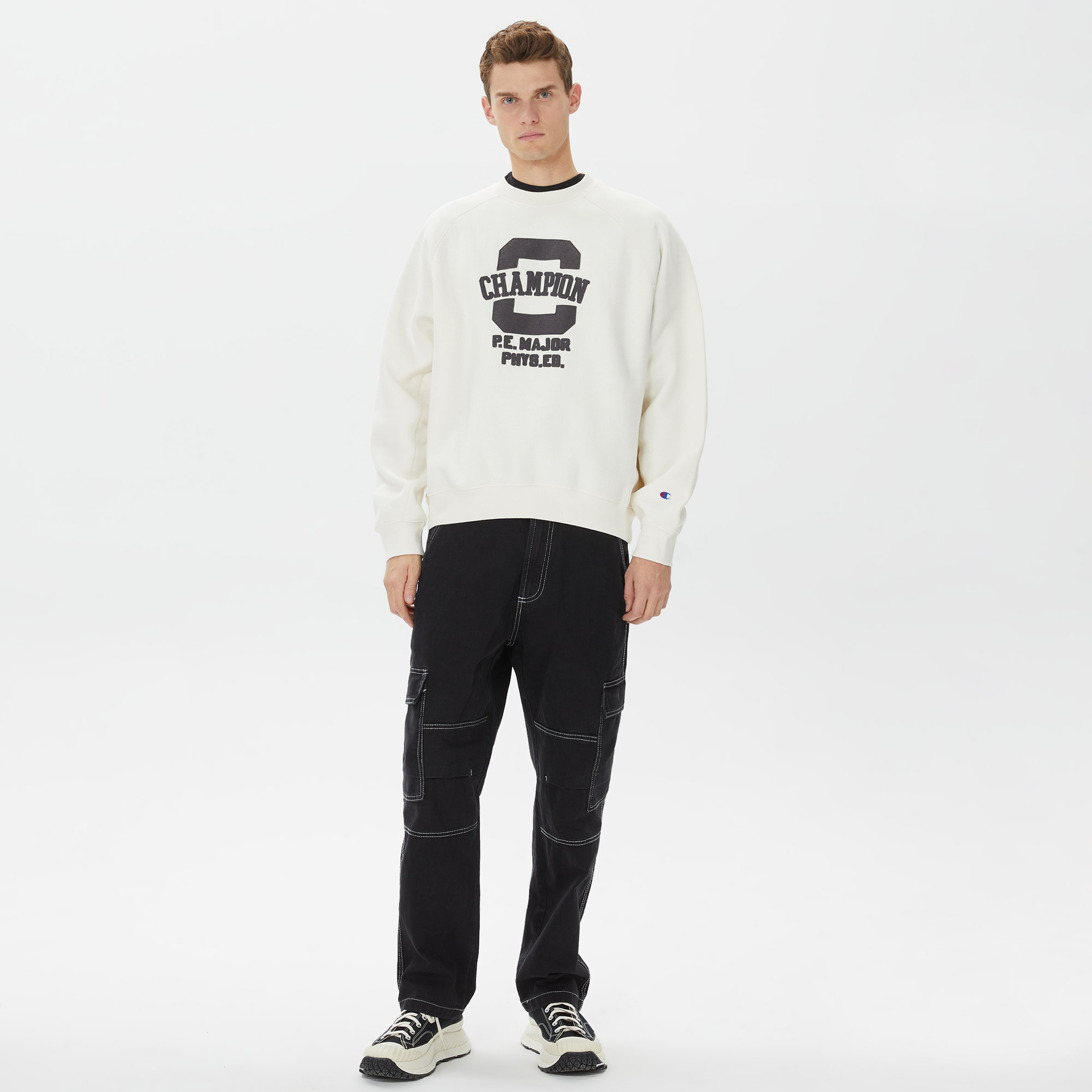 Champion Crewneck Erkek Beyaz Sweatshirt
