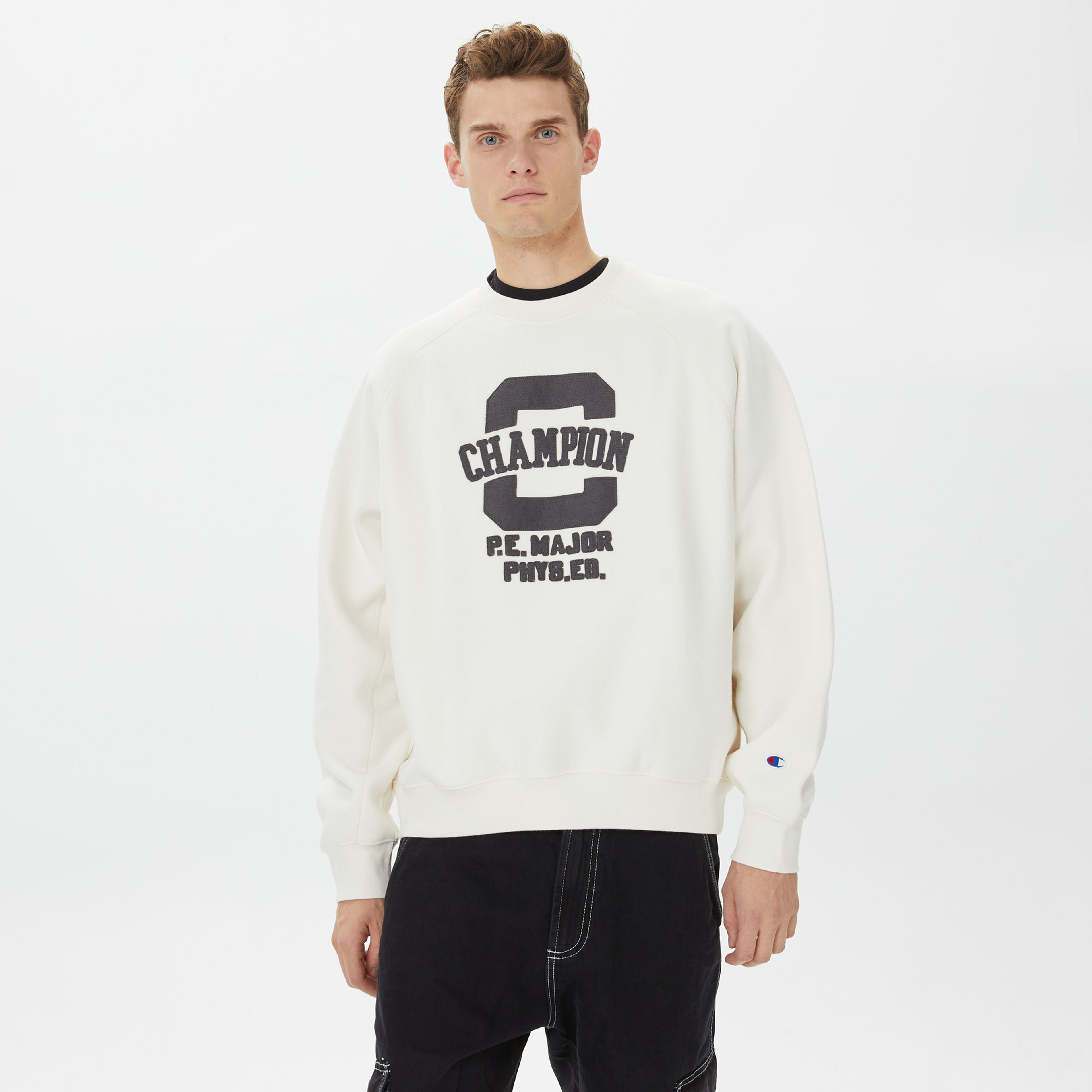 Champion Crewneck Erkek Beyaz Sweatshirt