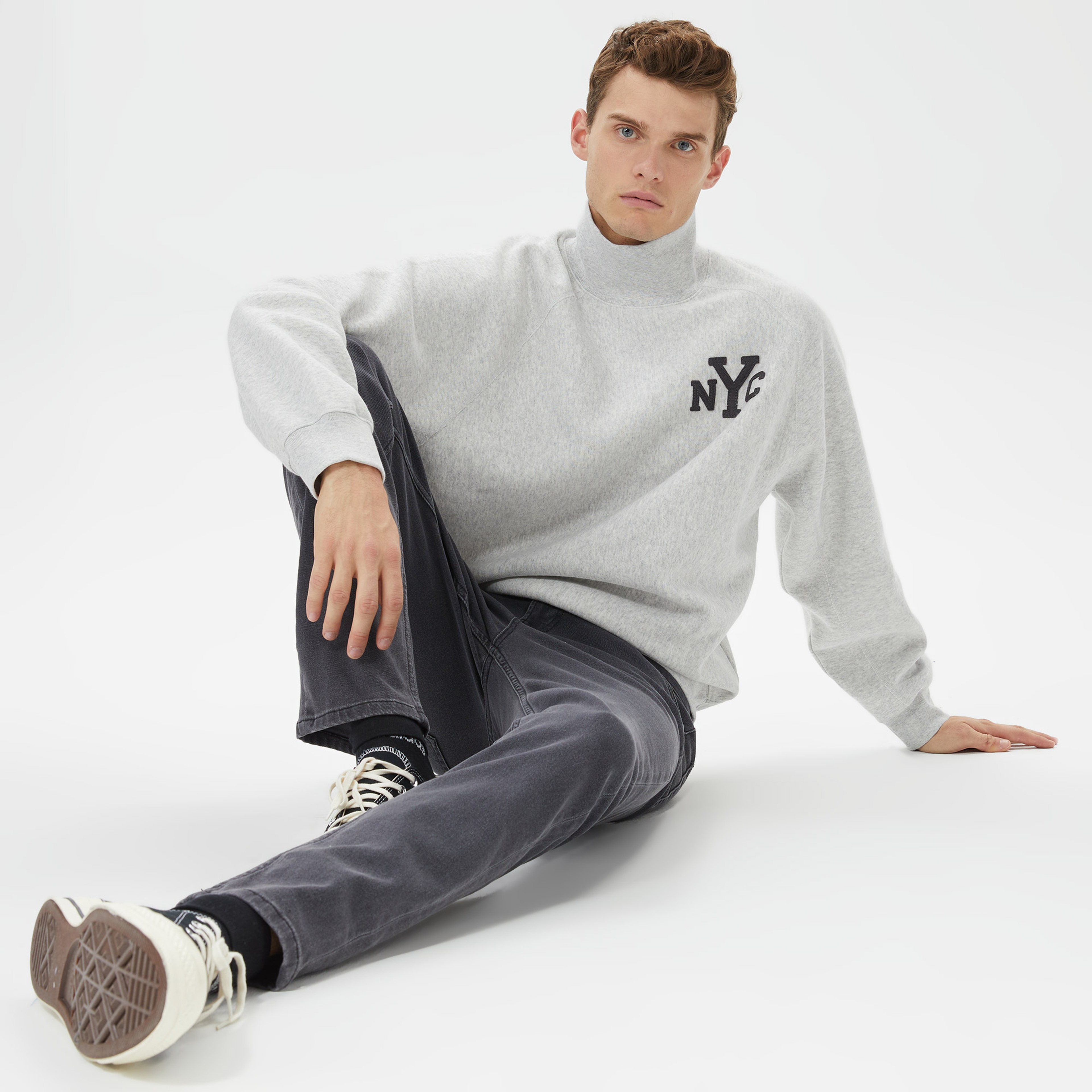Champion High Neck Erkek Gri Sweatshirt