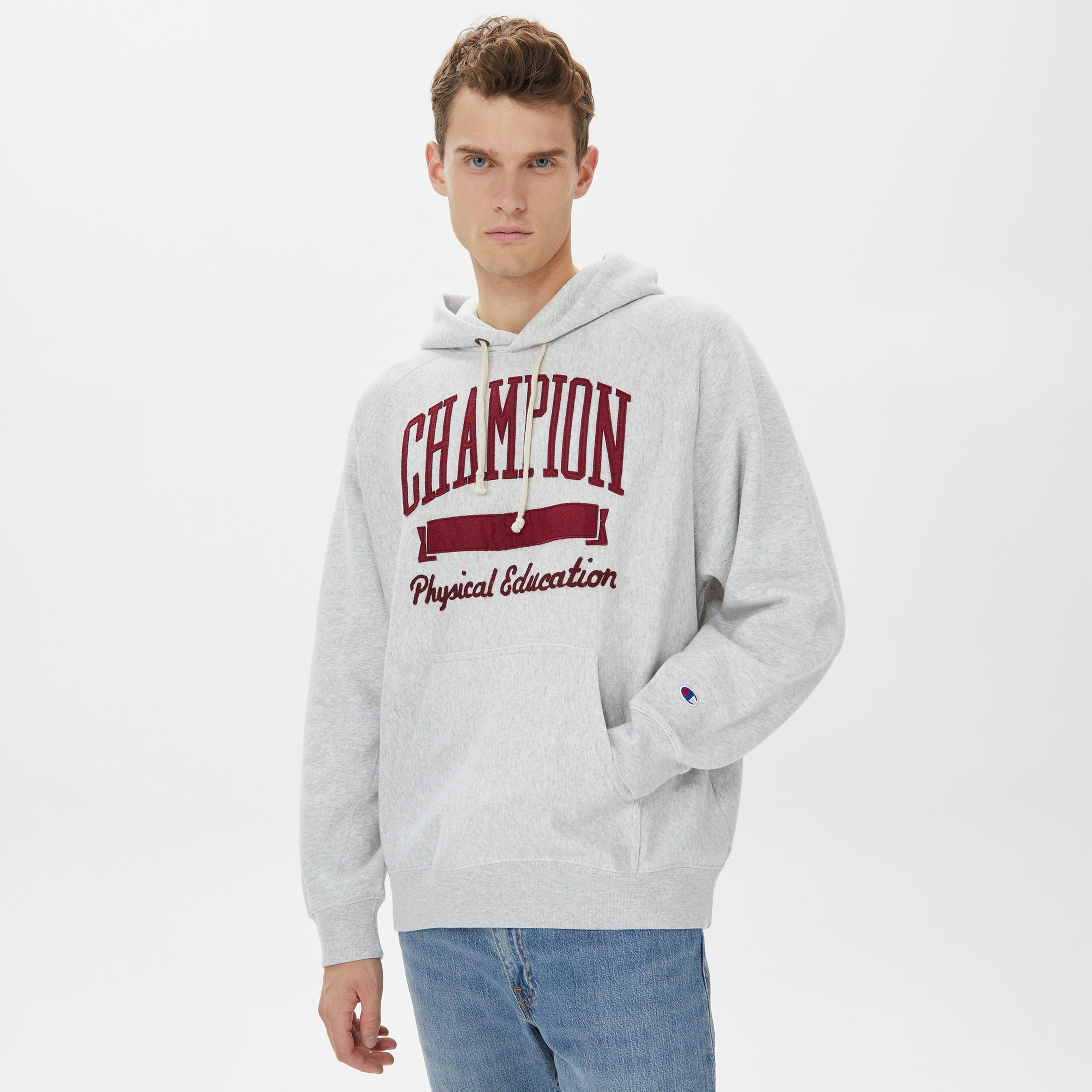 Champion Hooded Erkek Gri Sweatshirt