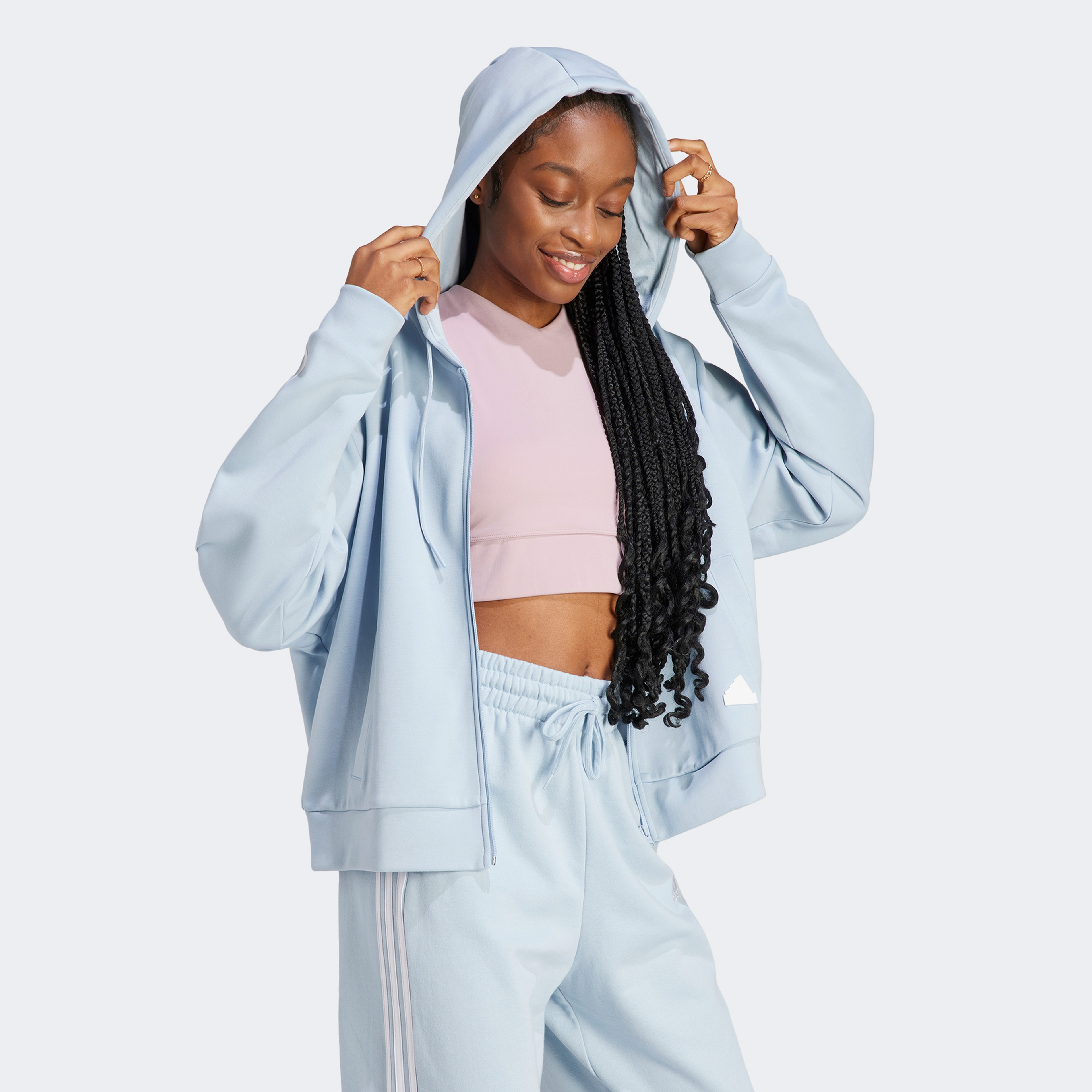 adidas Future Icons 3-Stripes Full-Zip Kapüşonlu Kadın Mavi Eşofman Üstü