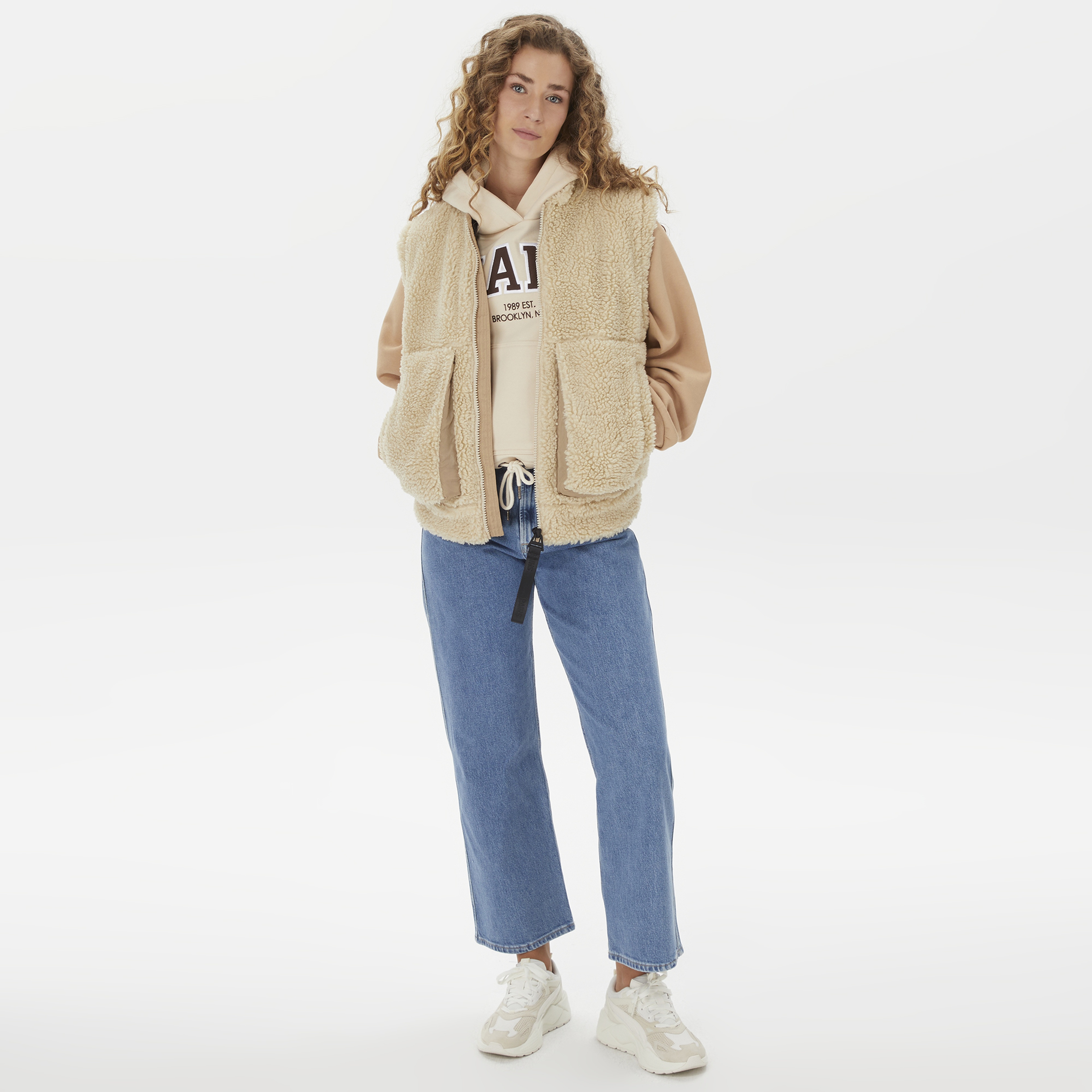 Rains Kofu Fleece Bomber Kadın Bej Yelek