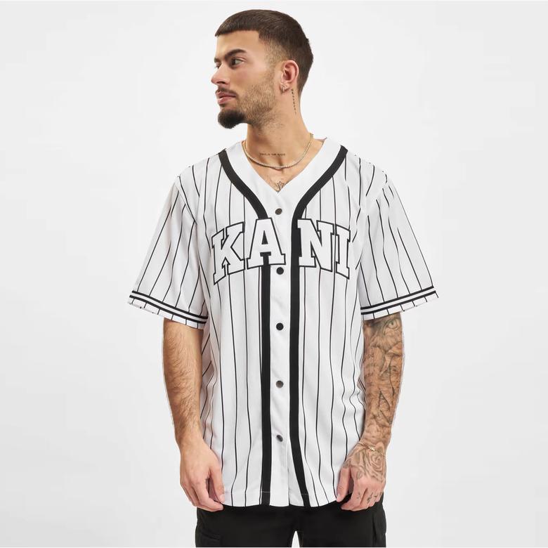 Karl Kani Serif Pinstripe Baseball Erkek Siyah/Beyaz Gömlek