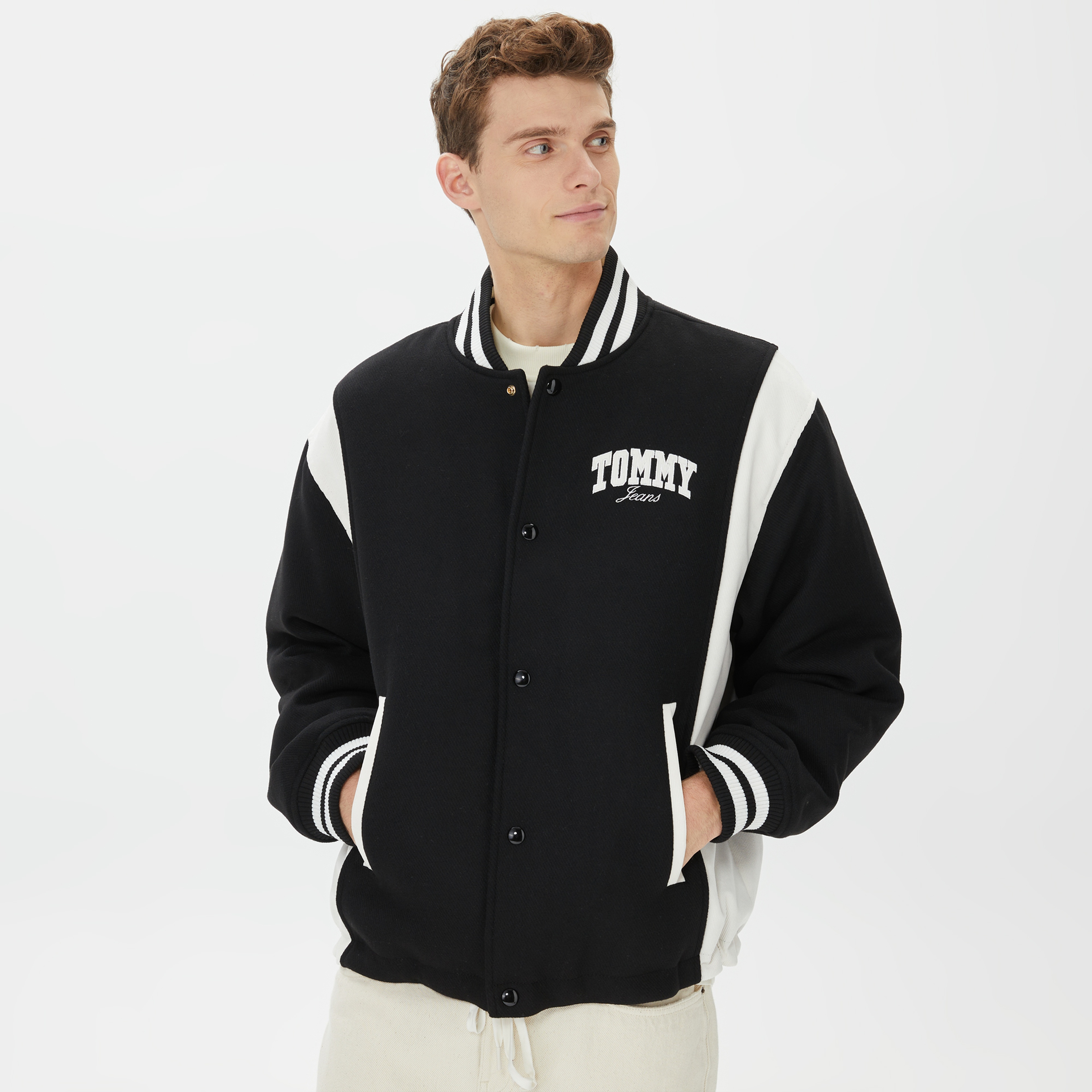 Tommy Hilfiger Cord Wool Mix Letterman Erkek Siyah Ceket