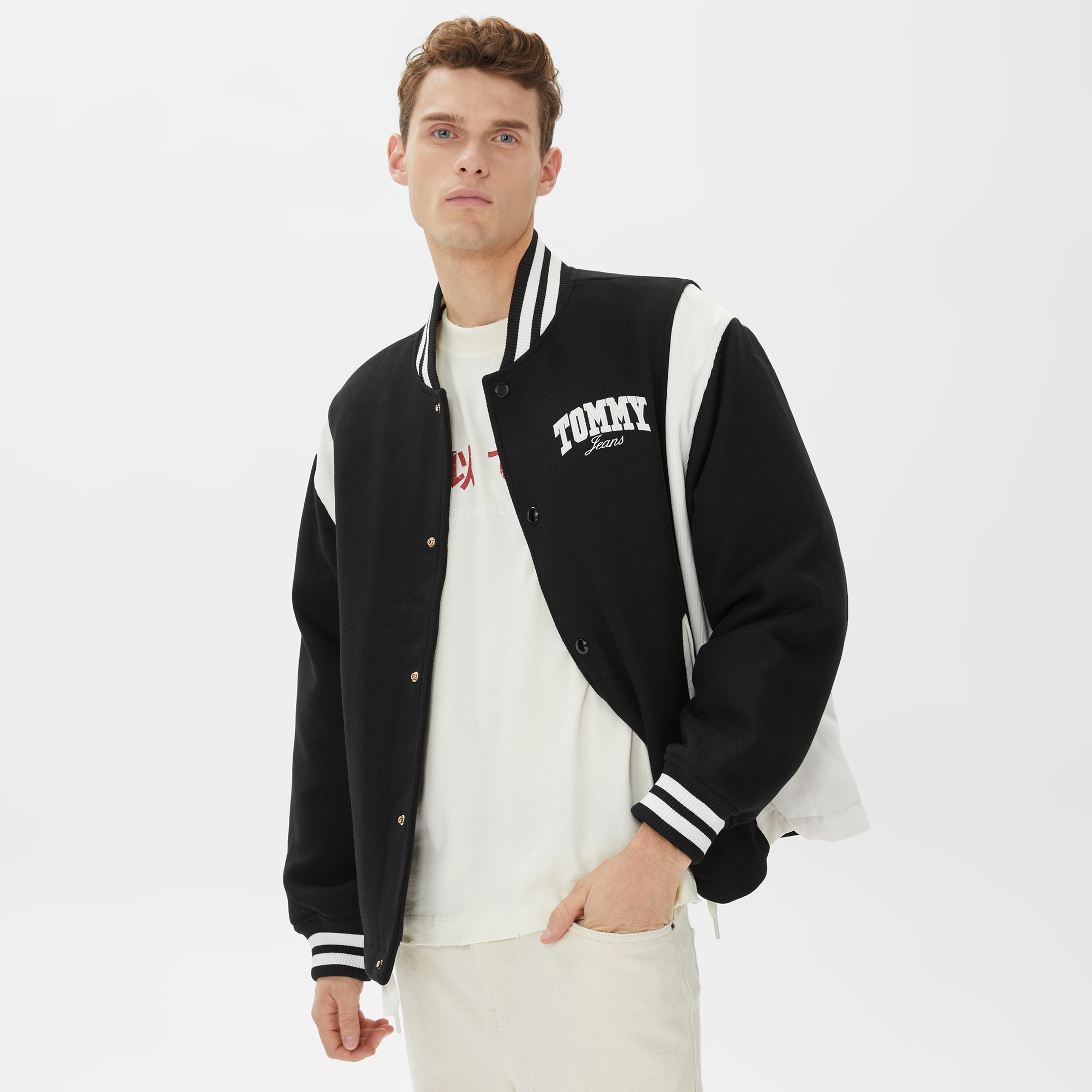 Tommy Hilfiger Cord Wool Mix Letterman Erkek Siyah Ceket