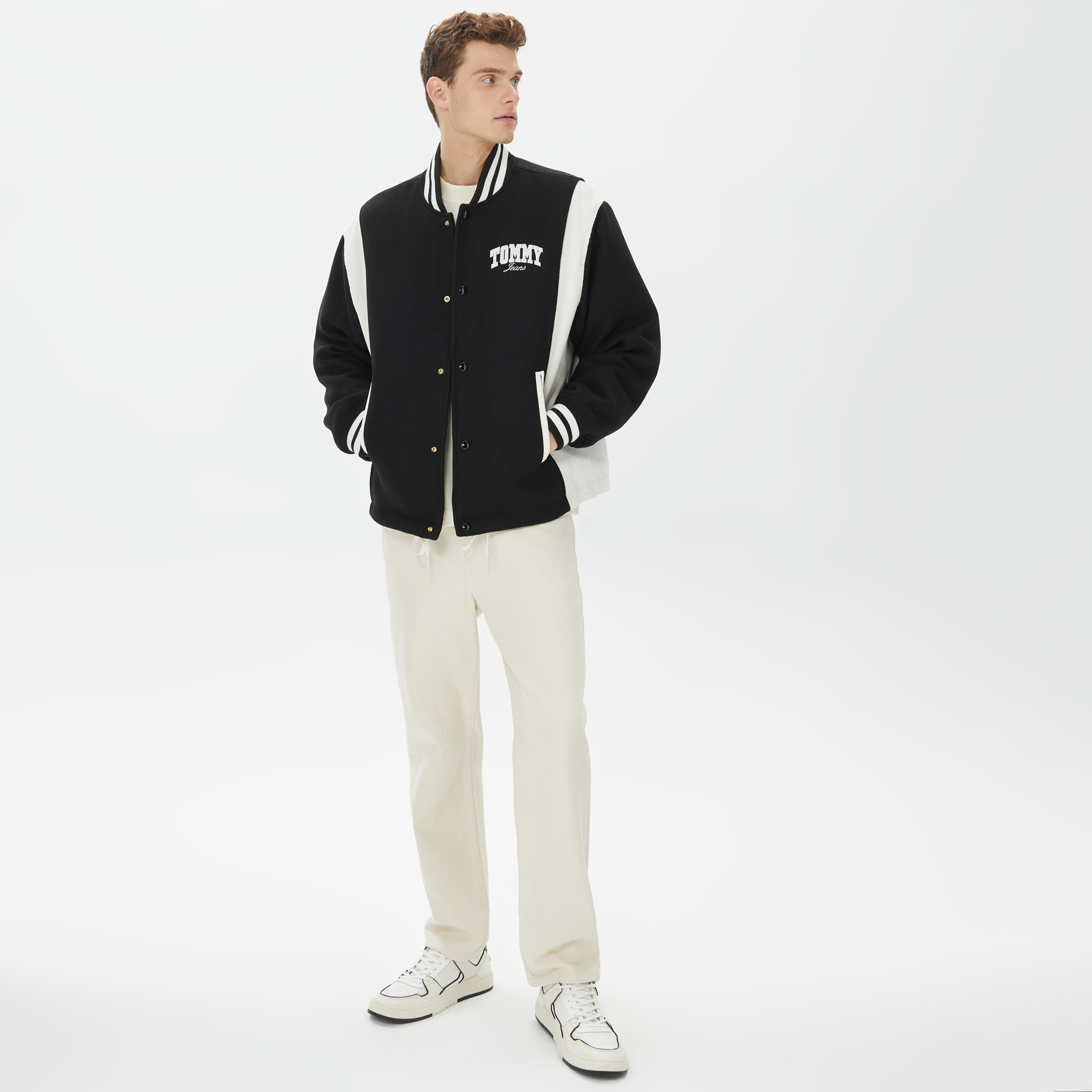 Tommy Hilfiger Cord Wool Mix Letterman Erkek Siyah Ceket