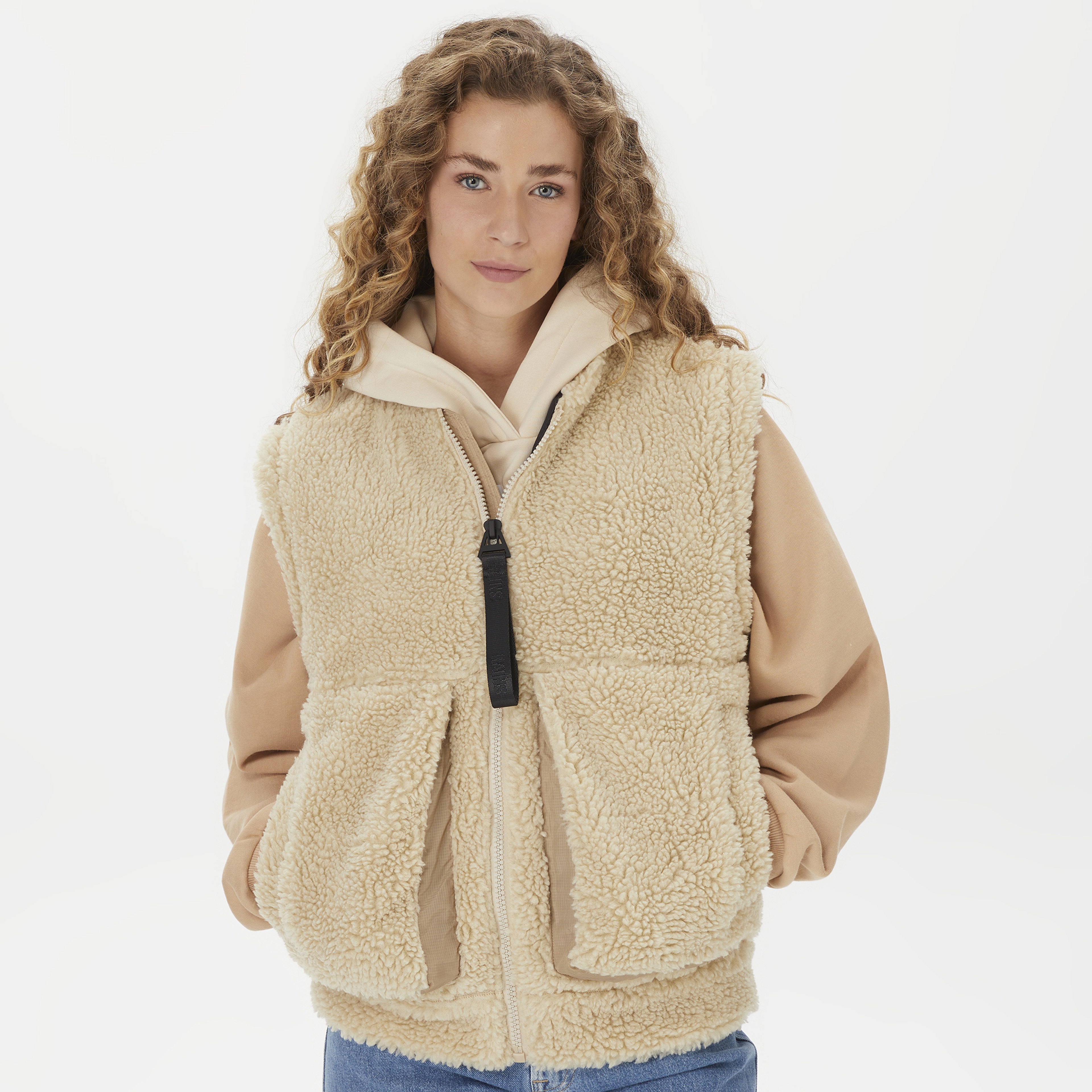 Rains Kofu Fleece Bomber Kadın Bej Yelek