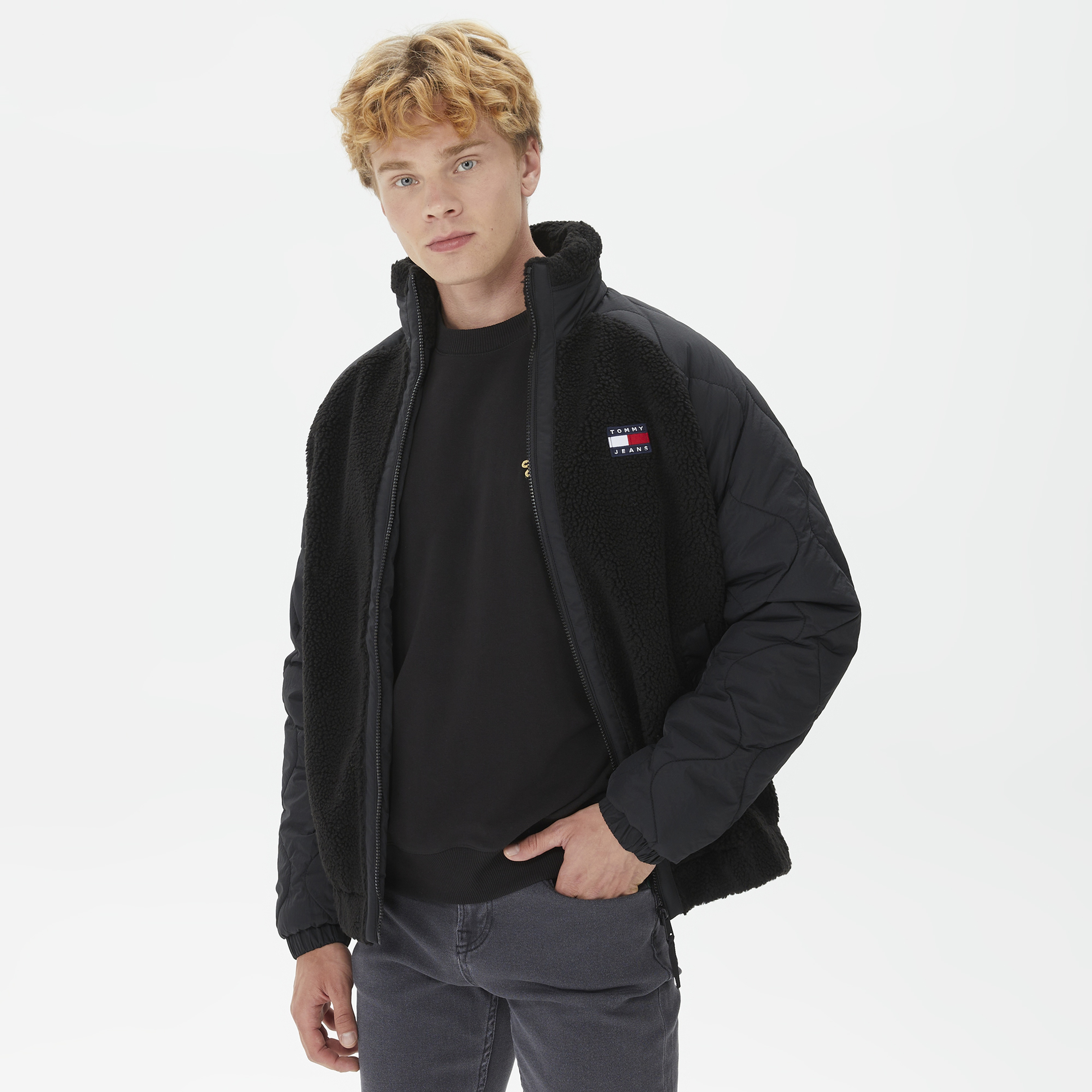 Tommy Hilfiger Mix Media Sherpa Erkek Siyah Ceket